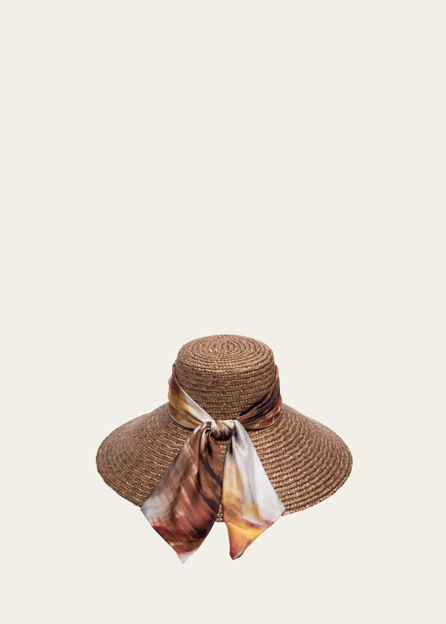 Eugenia Kim Mirabel Straw Large-Brim Hat with Scarf