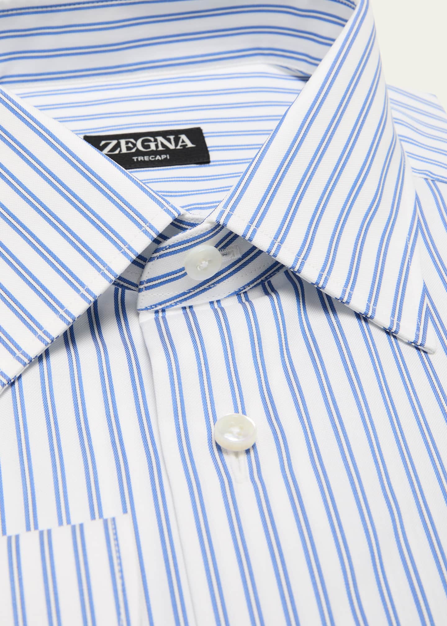 ZEGNA Men's Trecapi Cotton Double-Stripe Dress Shirt Image 2 of 2
