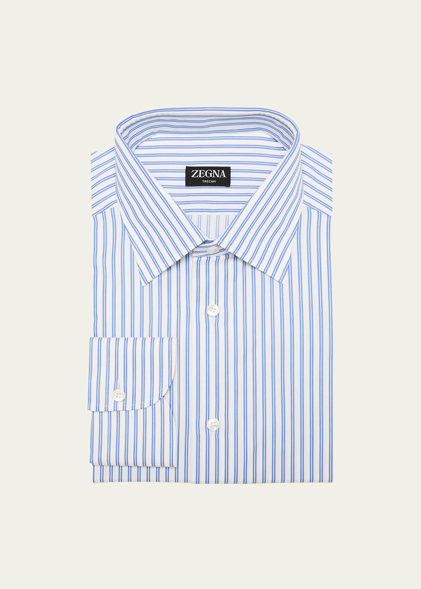 ZEGNA Men's Trecapi Cotton Double-Stripe Dress Shirt Image 1 of 2