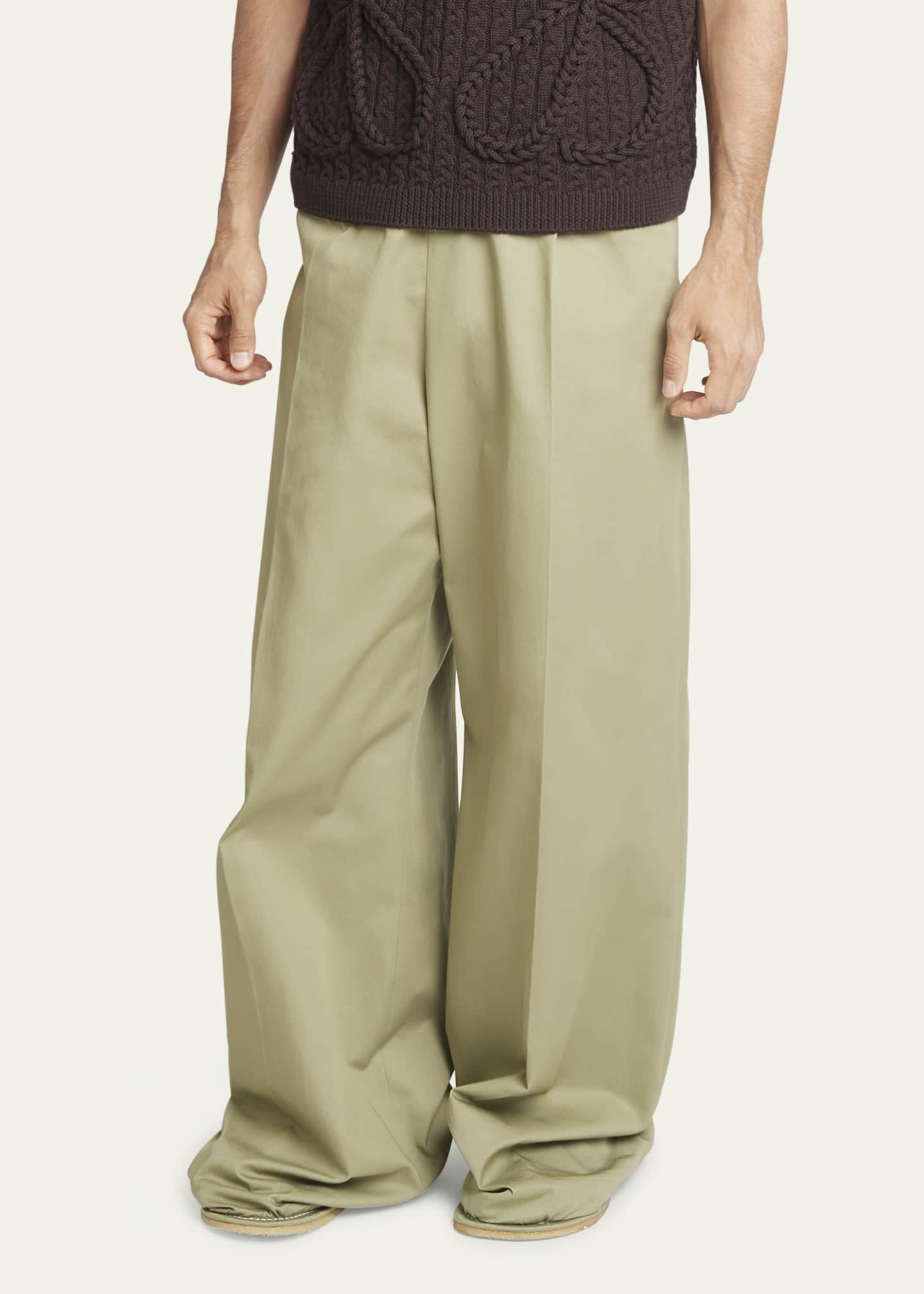 Loewe Men's Pleated Loose Cotton-Blend Trousers