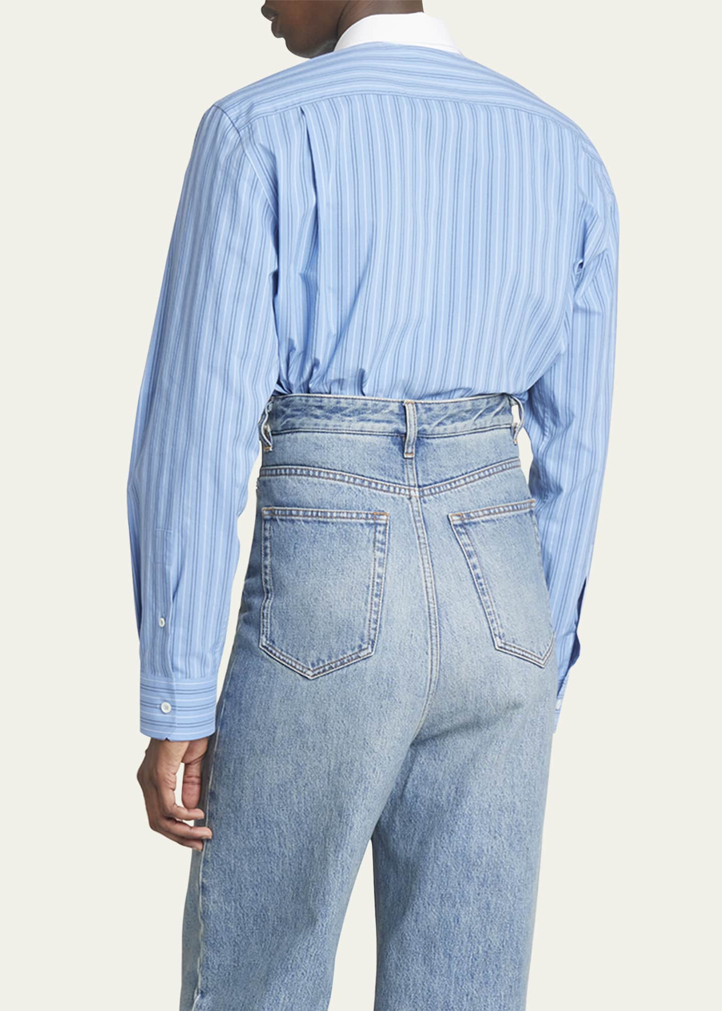 Loewe Men's Poplin Striped Banker-Collar Dress Shirt Image 3 of 5