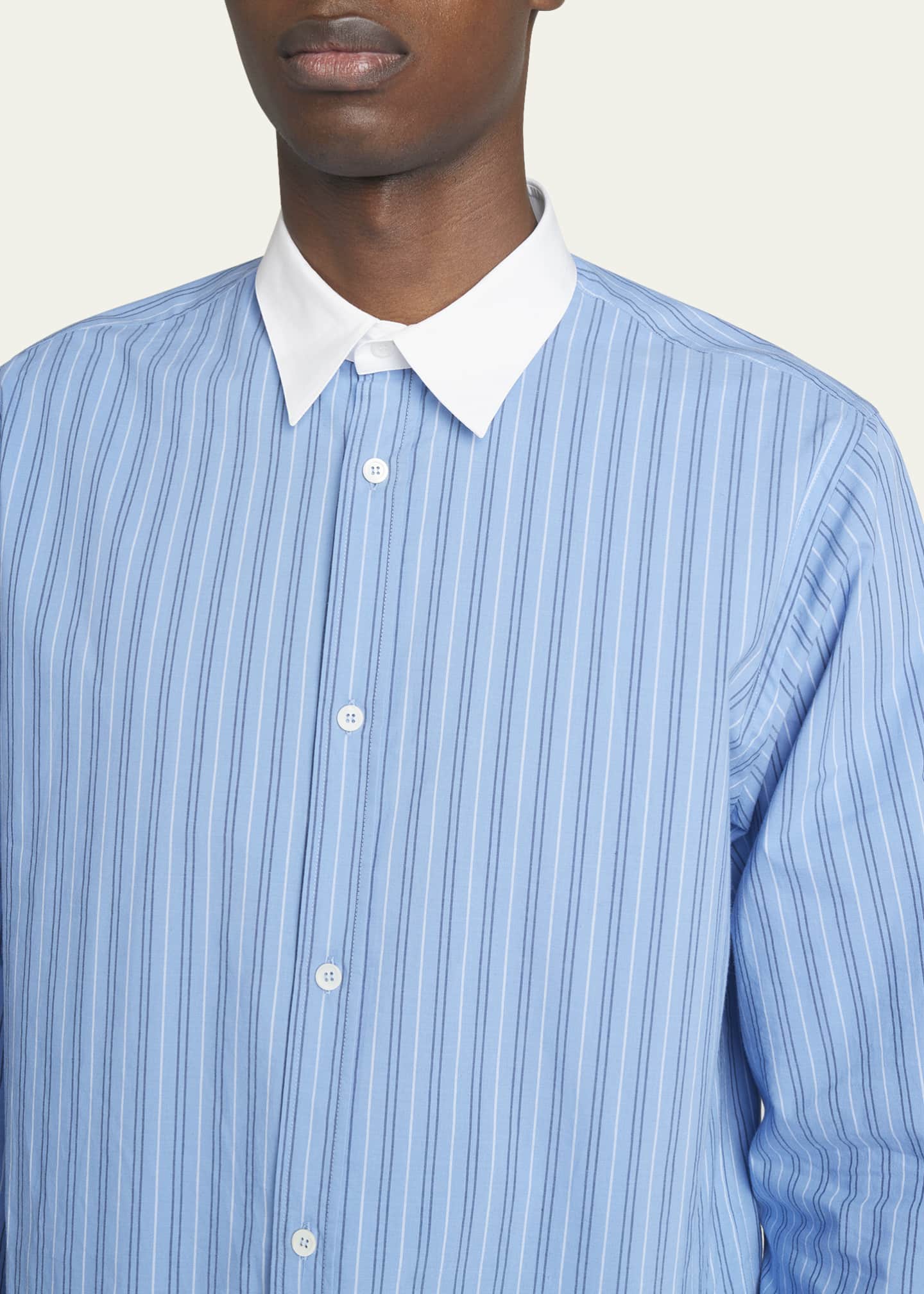 Loewe Men's Poplin Striped Banker-Collar Dress Shirt Image 5 of 5