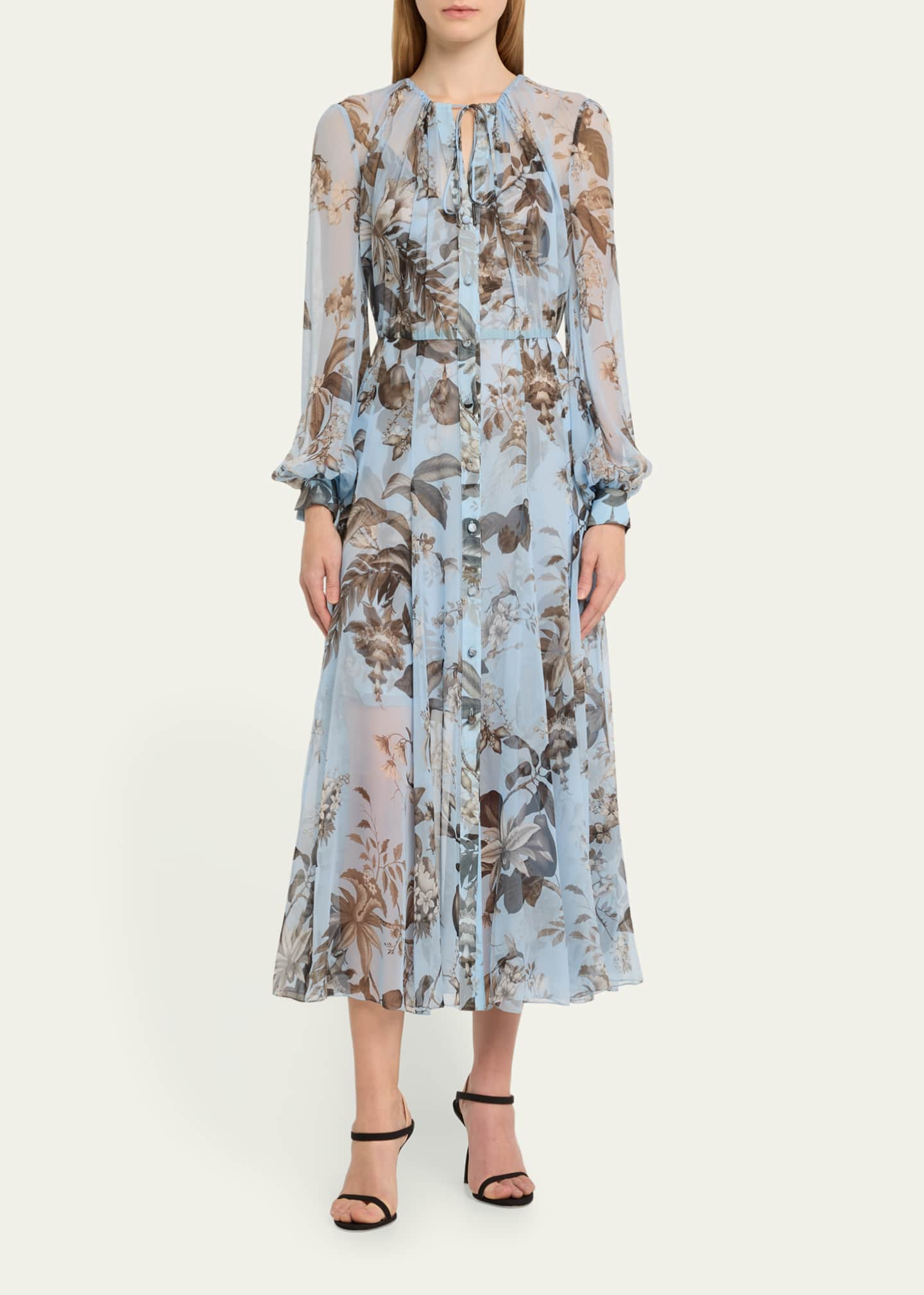 Oscar de la Renta Flora & Fauna silk midi dress - Blue