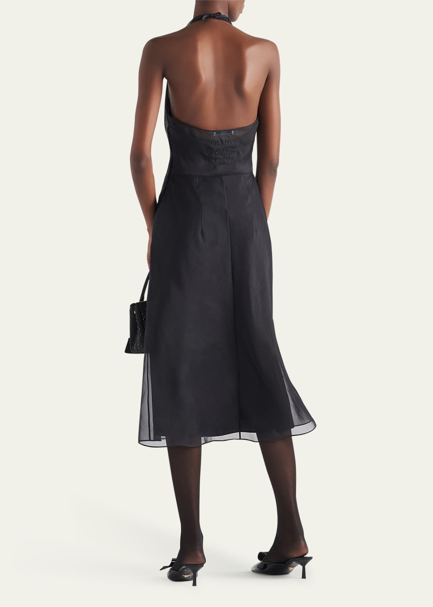 Prada Embroidered Halter Organza Midi Dress