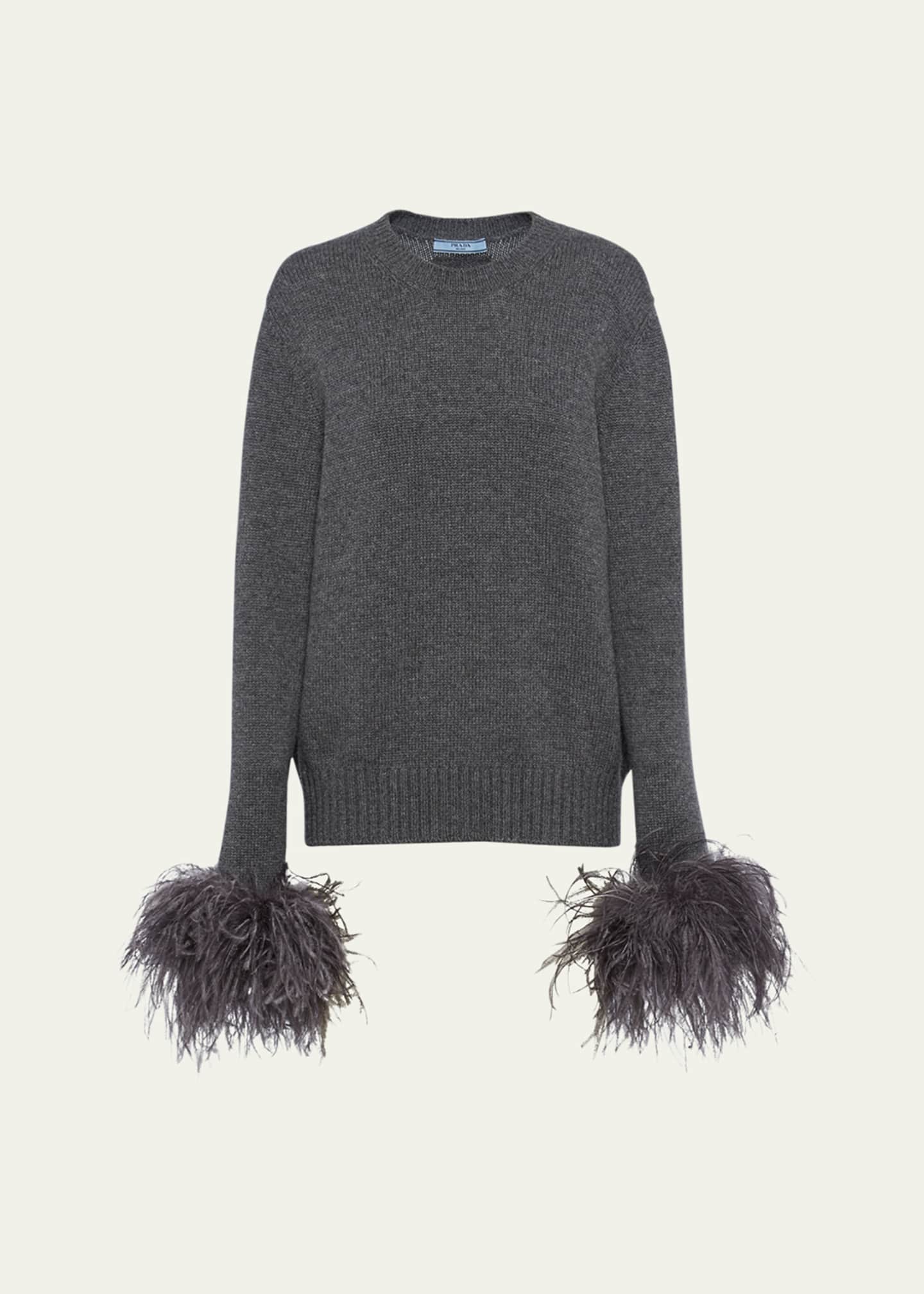 Prada Feathered-Cuff Cashmere Sweater Image 1 of 3