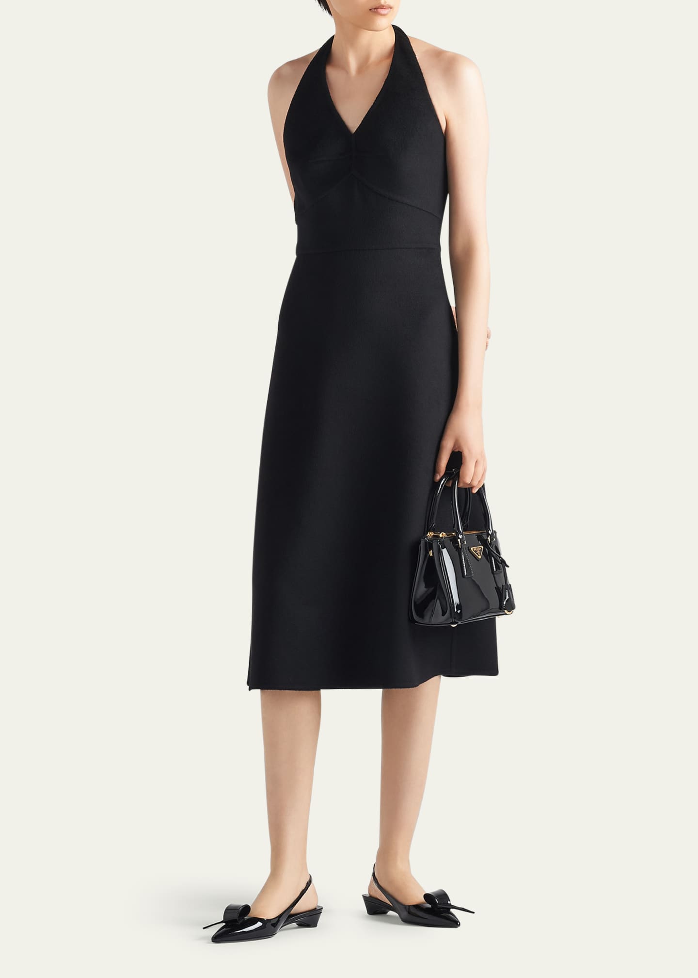 Prada Halter Double Cashmere Flared Midi Dress