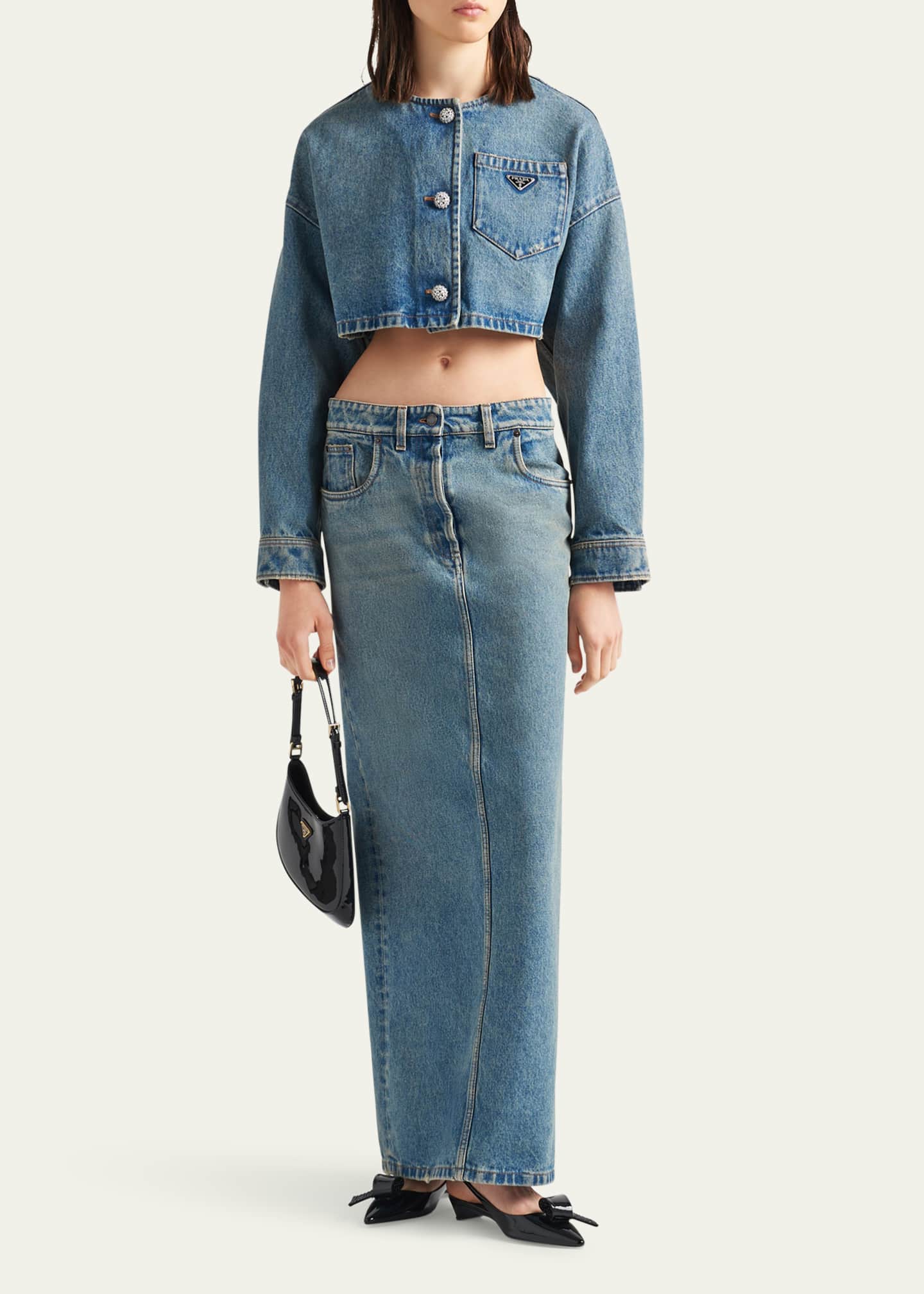 Prada Long Denim Washed Skirt - Bergdorf Goodman