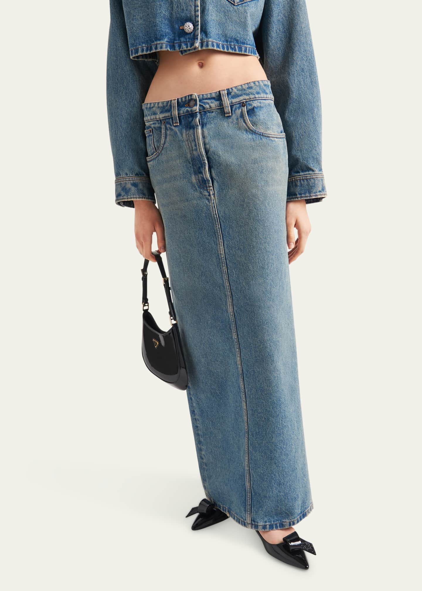 【関税&送料込】Prada Denim Skirt Prada Denim Midi Skirt | Blue | FARFETCH