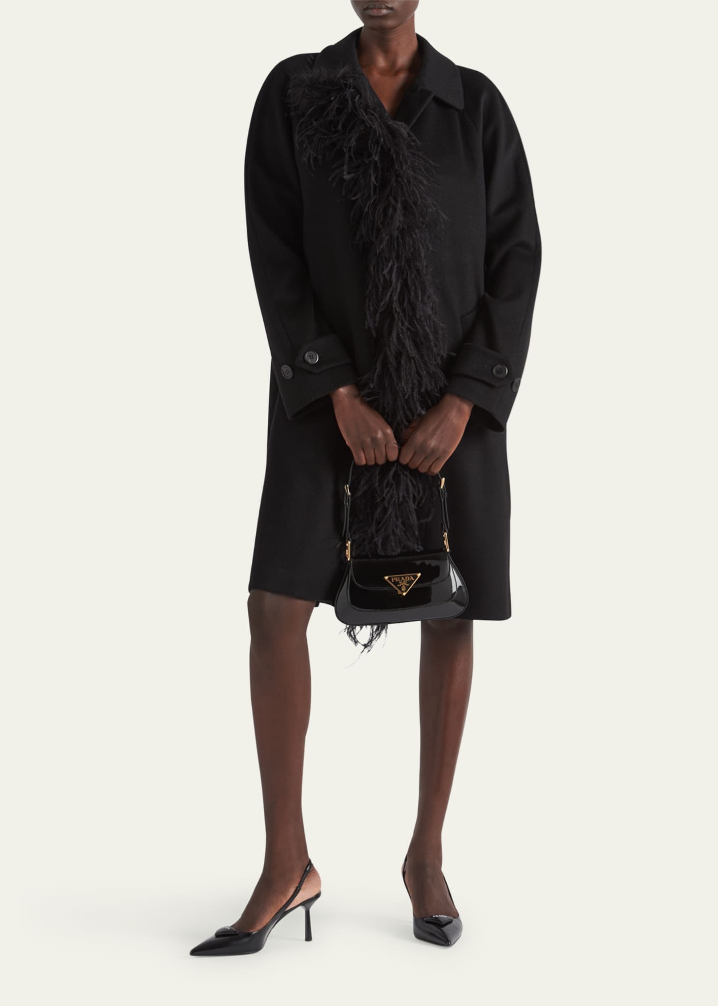 Prada Feather-Trim Cashmere Coat Image 2 of 3