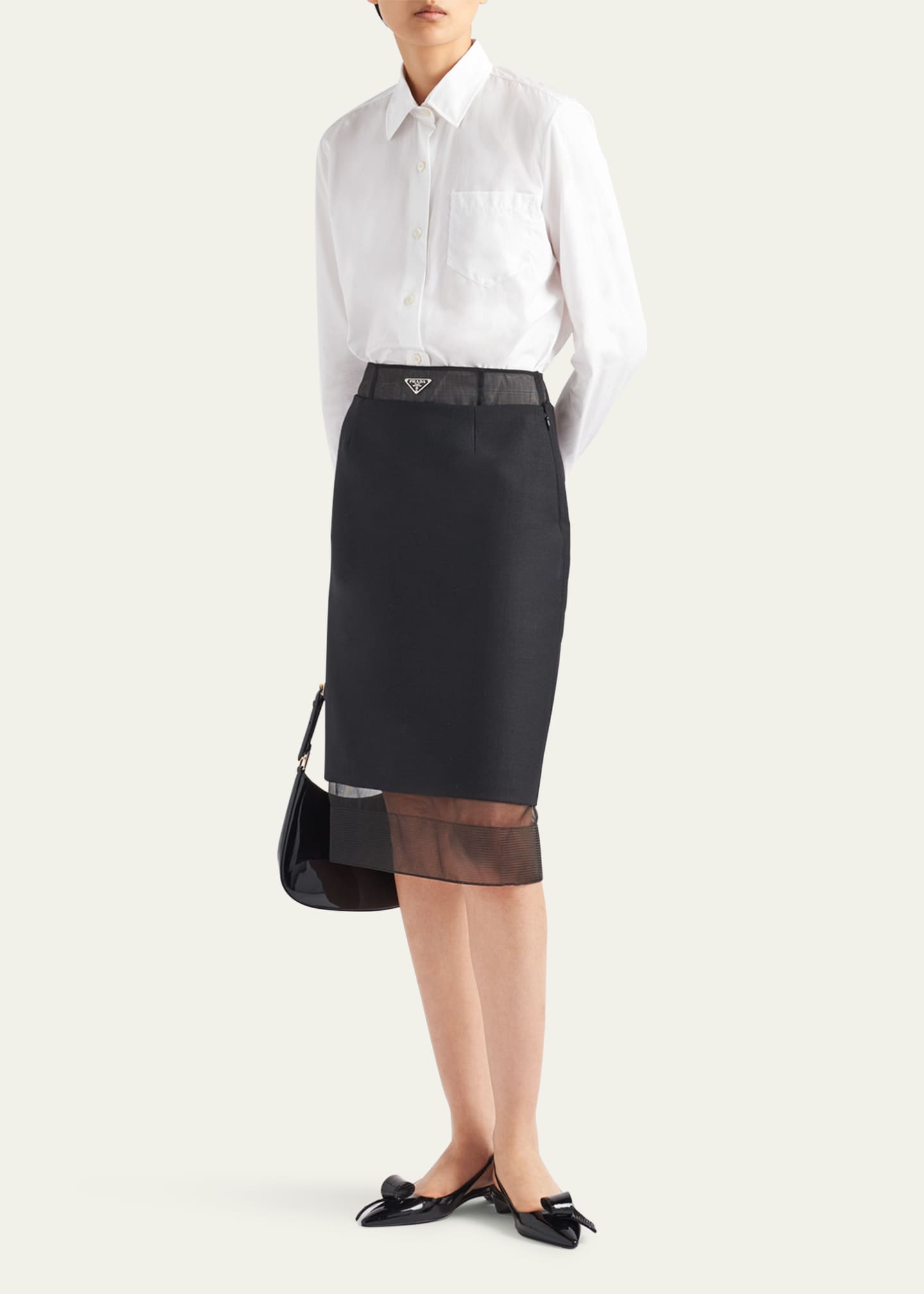 Prada Wool Pencil Midi Skirt with Crinoline Image 2 of 4