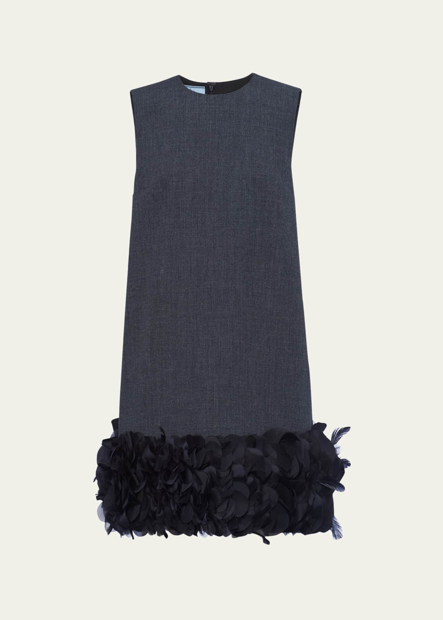 Prada Mat Feather-Hem Mini Dress with Crystal Buttons Image 1 of 4