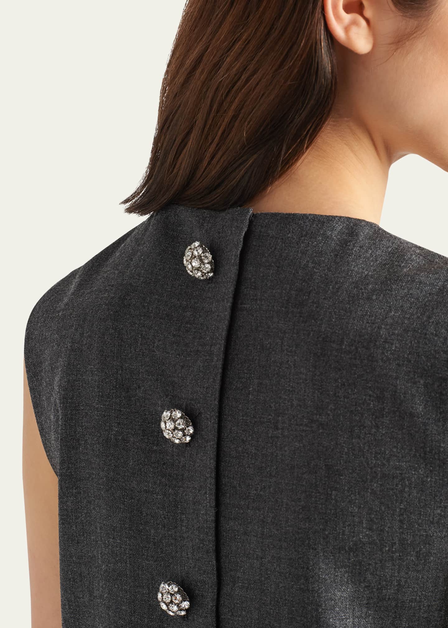 Prada Mat Feather-Hem Mini Dress with Crystal Buttons Image 4 of 4