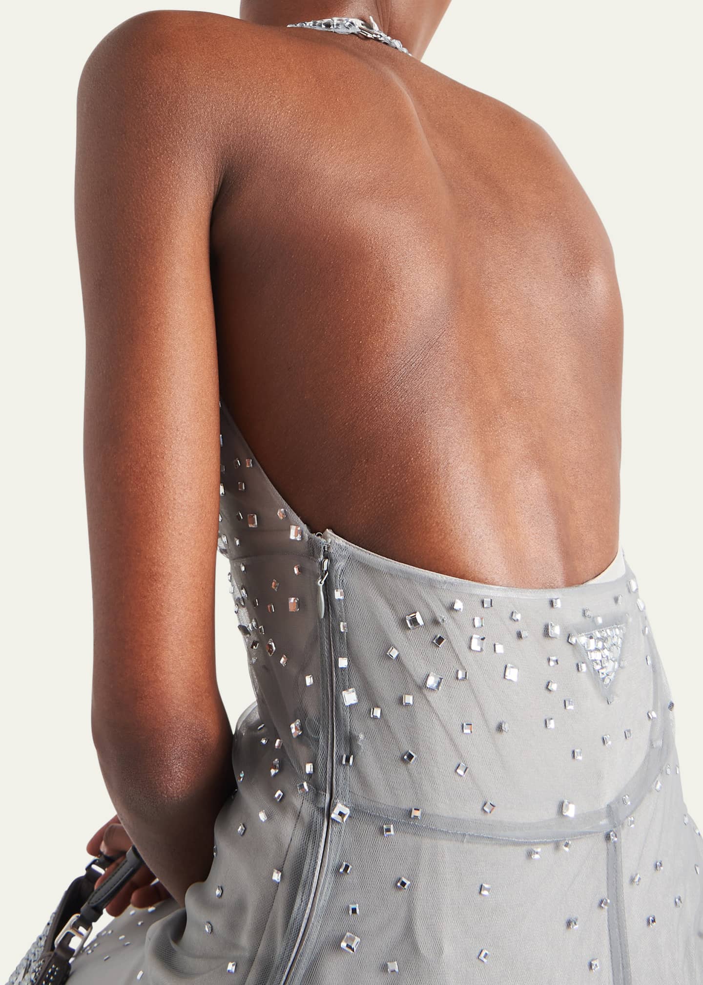 Prada Crystal Halter Tulle Midi Dress Image 3 of 3