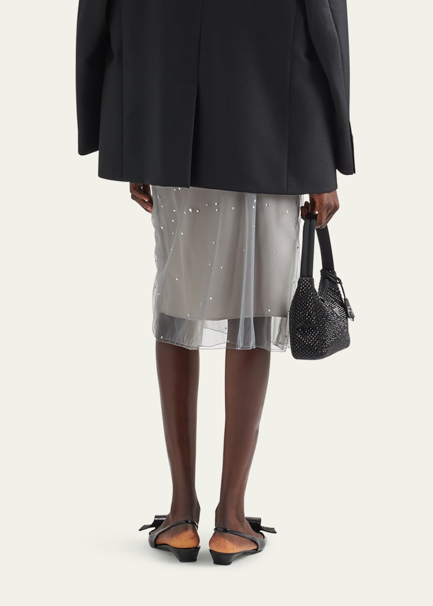 Crystal-embellished tulle miniskirt in black - Prada