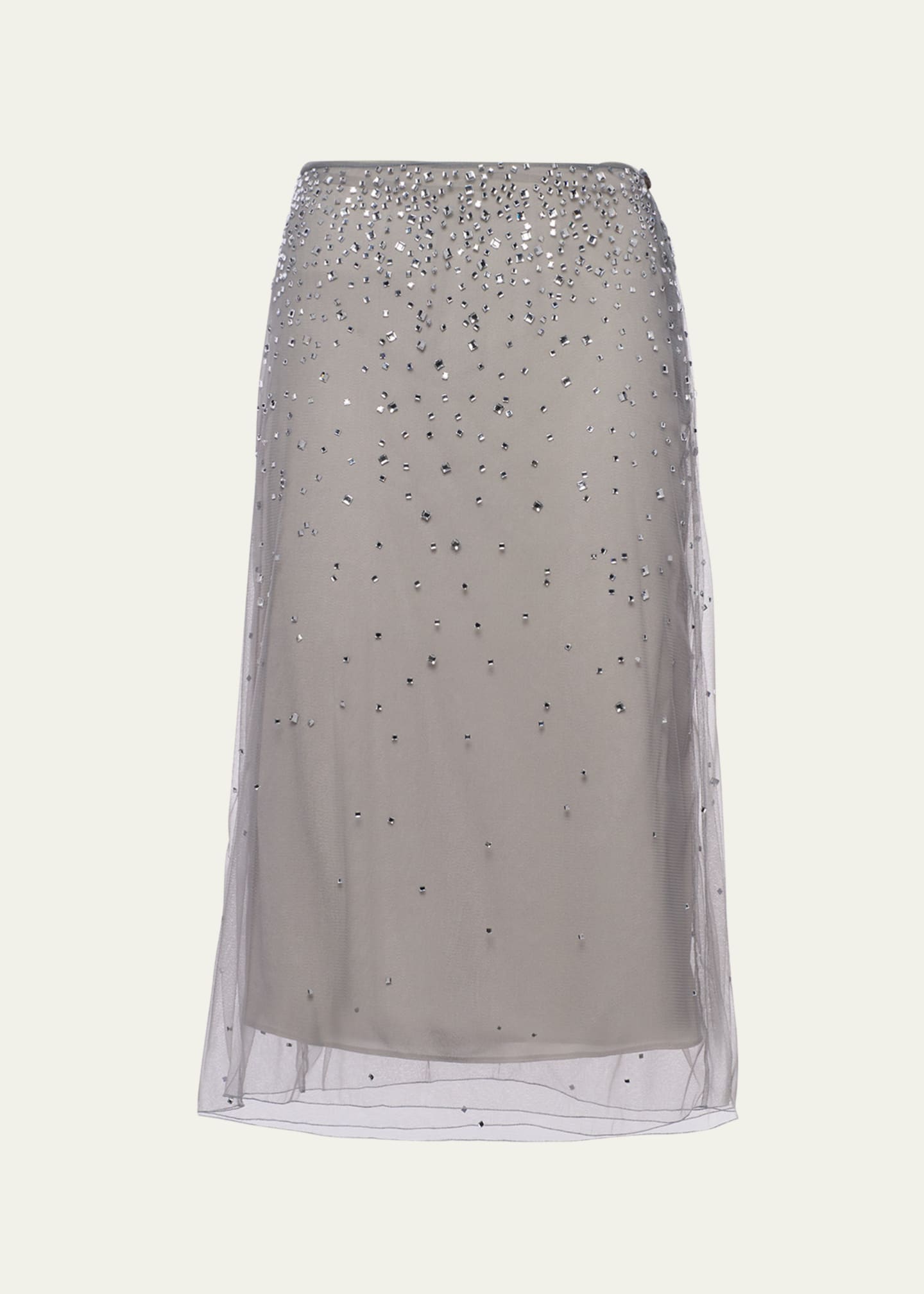 Prada Crystal-Studded Tulle Midi Skirt Image 1 of 4