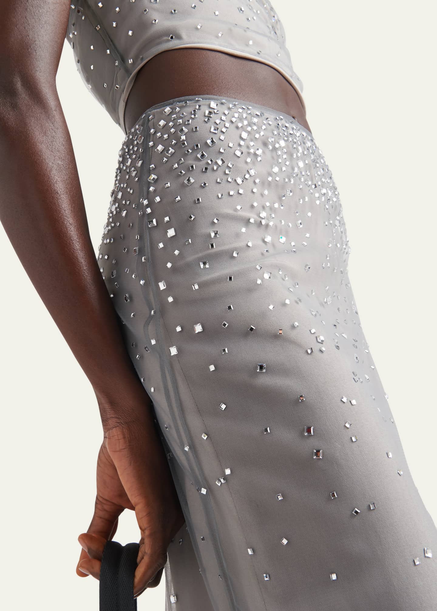 Prada Crystal-Studded Tulle Midi Skirt - Bergdorf Goodman