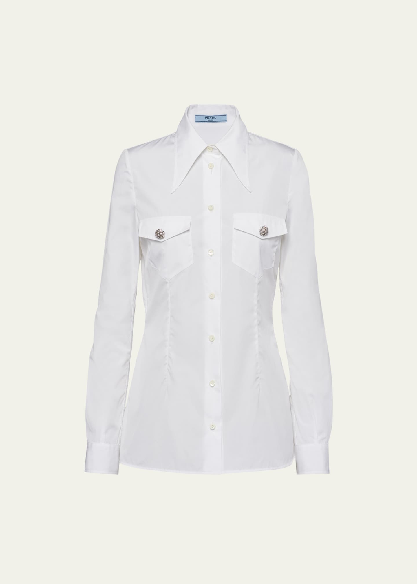 Prada Poplin Long-Sleeve Top with Crystal Buttons Image 1 of 3