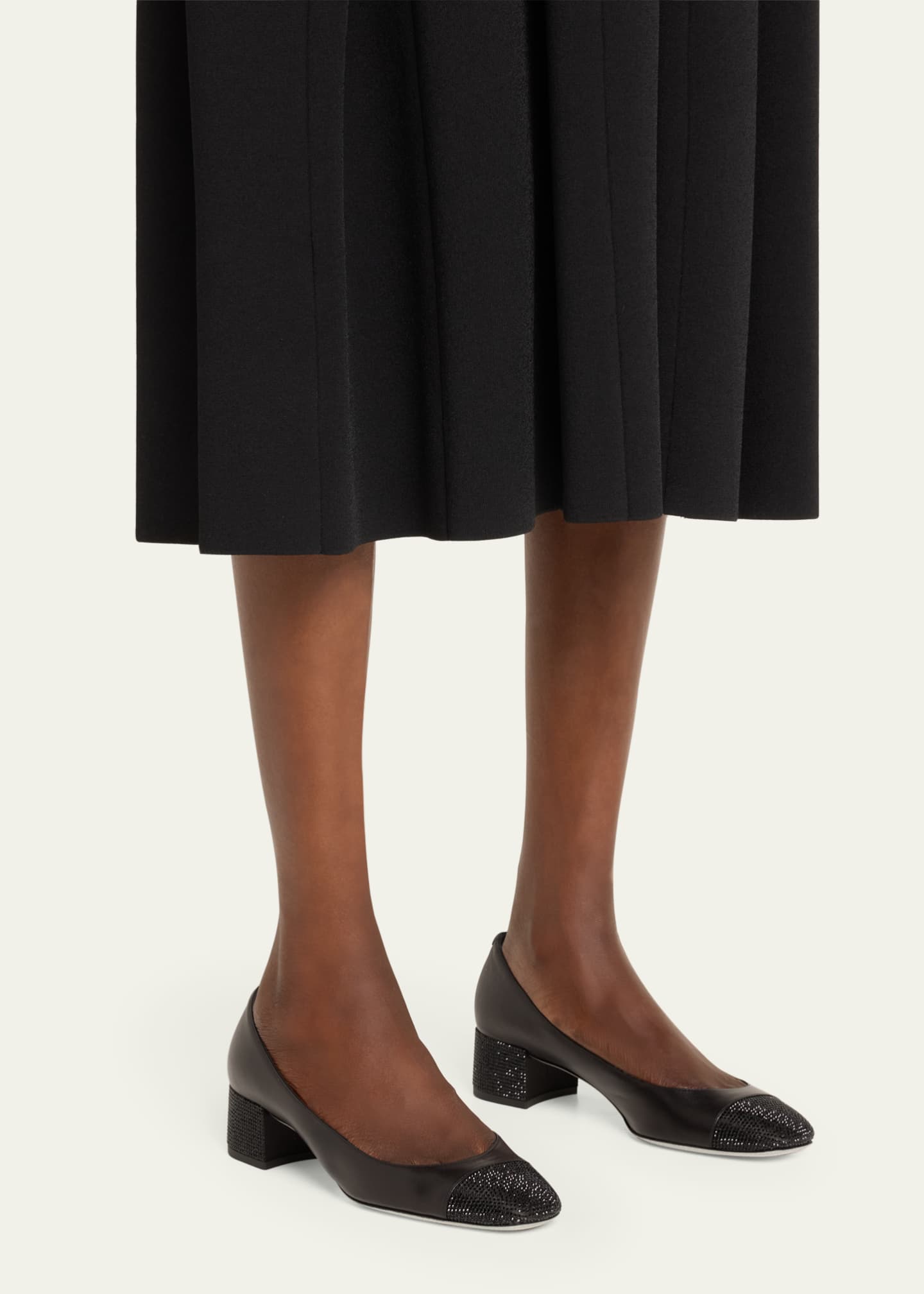 Rene Caovilla Embellished Leather Block-Heel Pumps Image 2 of 5