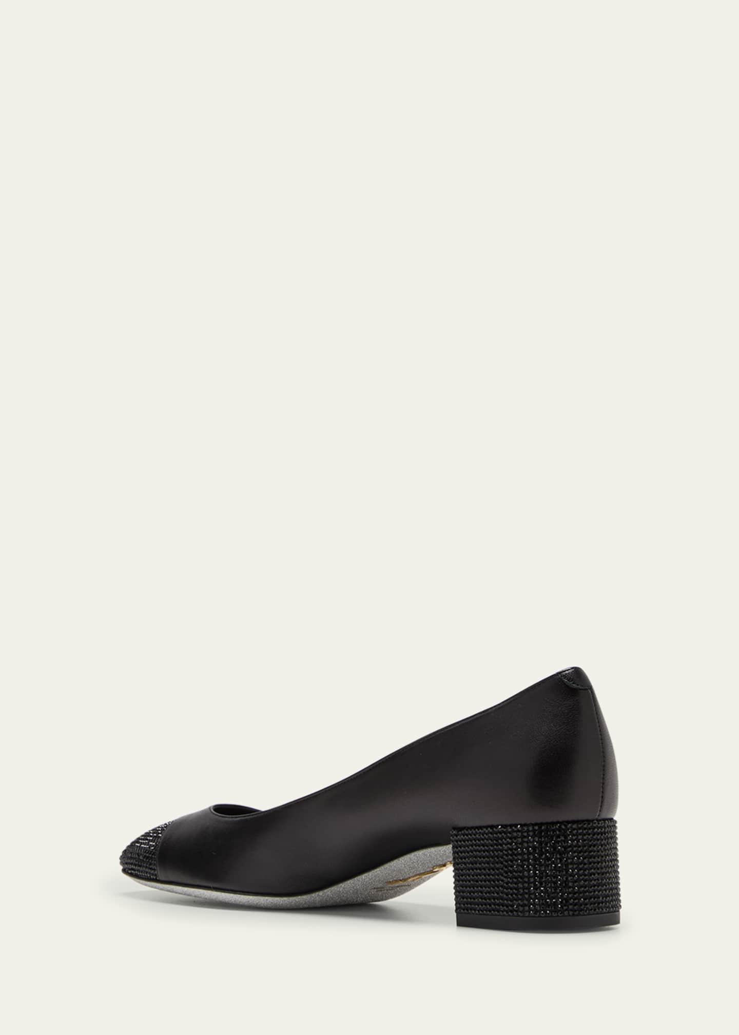 Rene Caovilla Embellished Leather Block-Heel Pumps Image 4 of 5