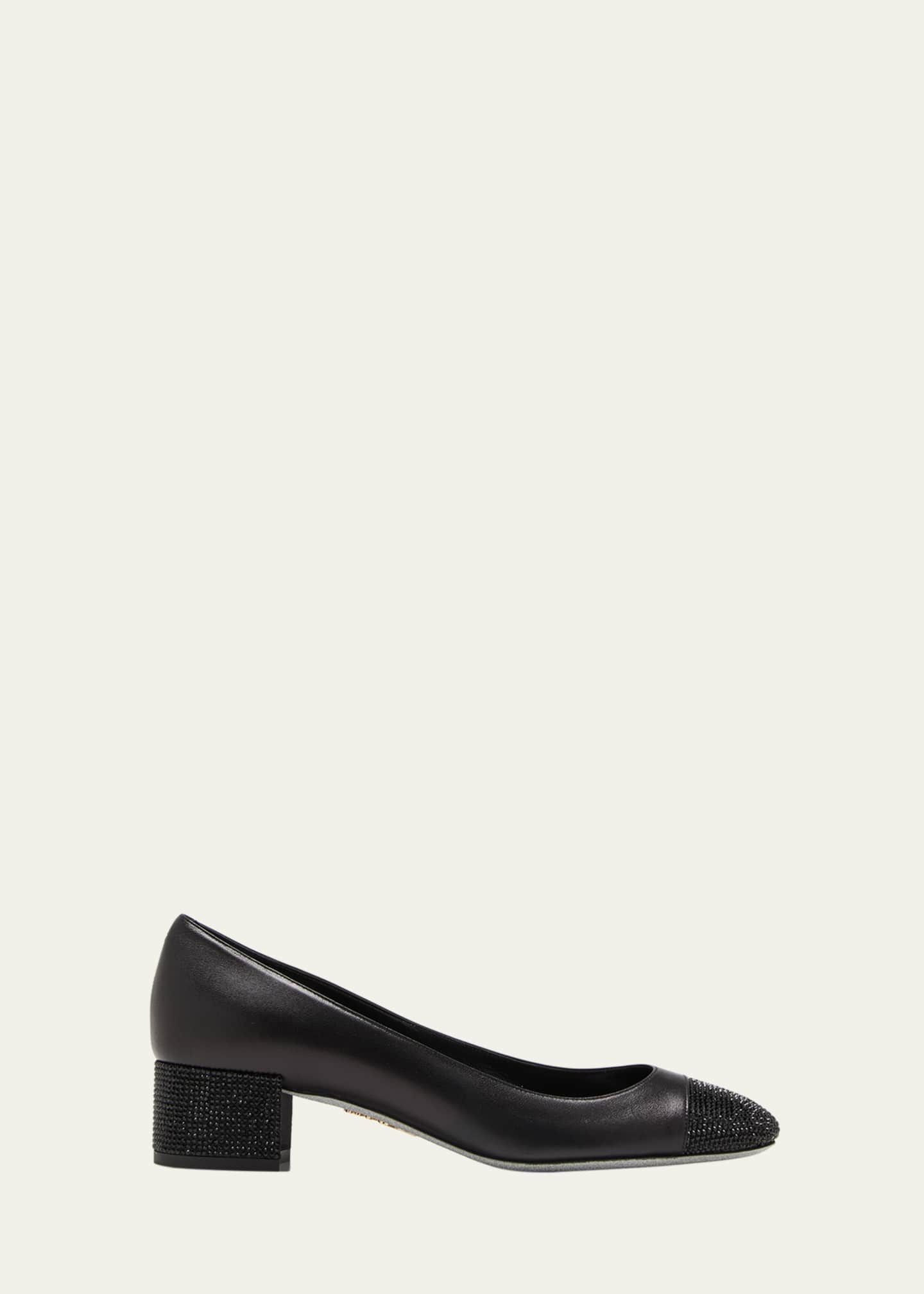 Rene Caovilla Embellished Leather Block-Heel Pumps Image 1 of 5