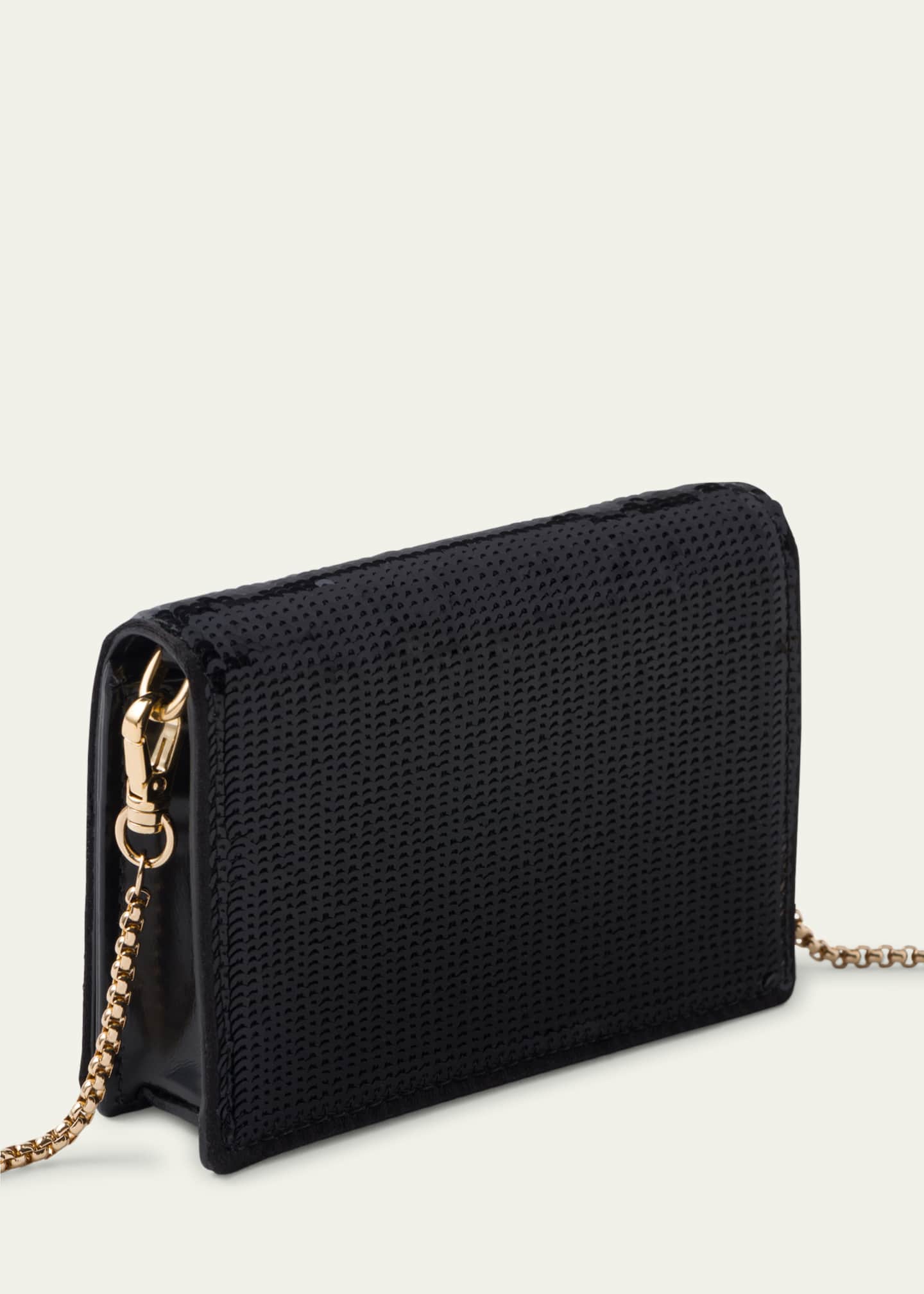 Prada Triangle Logo Sequin Card Holder with Chain Strap Image 2 of 3