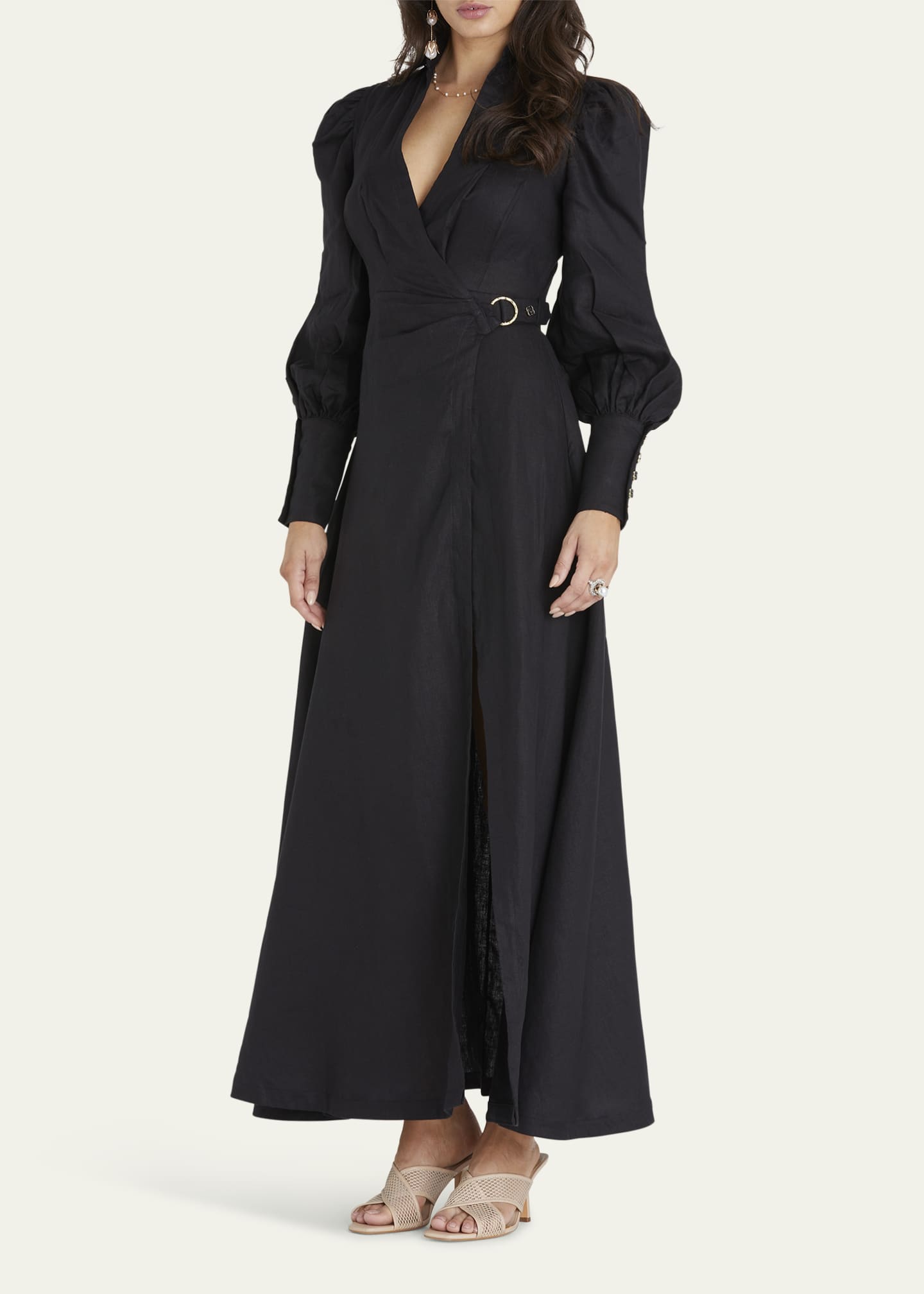 Aqua Blu Australia Celine French Linen Wrap Maxi Dress Image 2 of 4