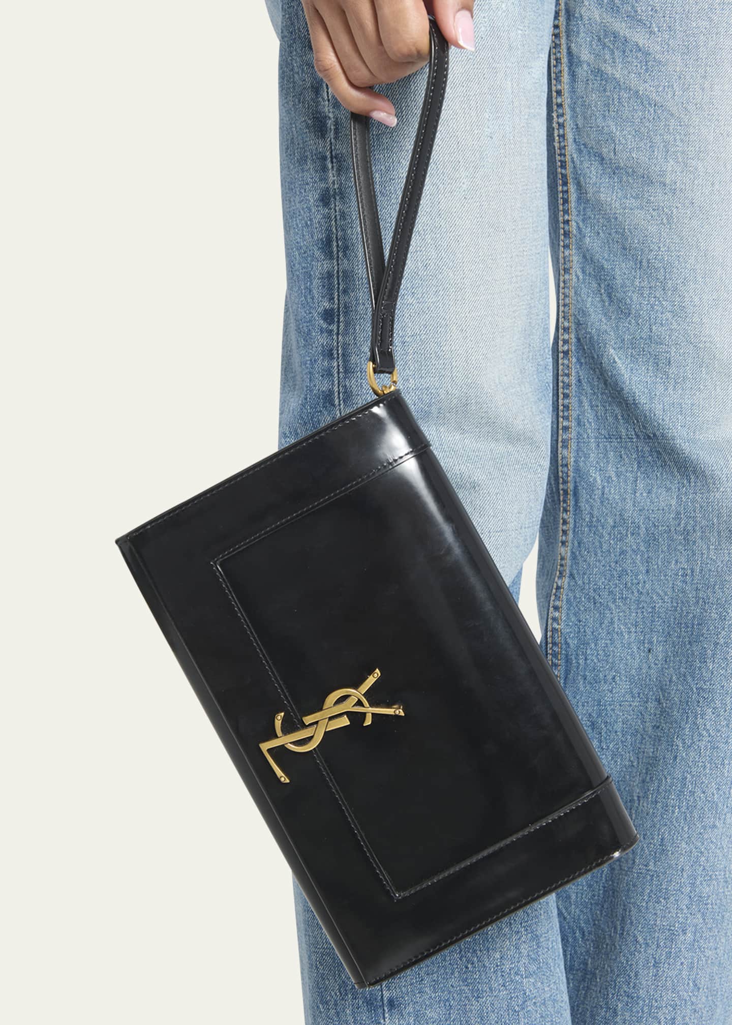 Saint Laurent Cassandra YSL Flap Leather Wristlet Image 5 of 5