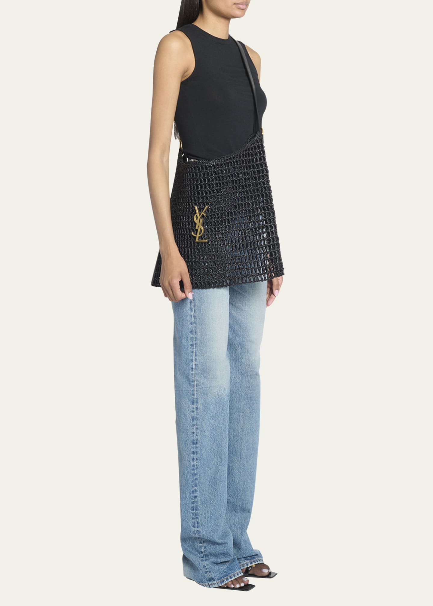 Saint Laurent Oxalis YSL Monogram Shoulder Bag in Raffia