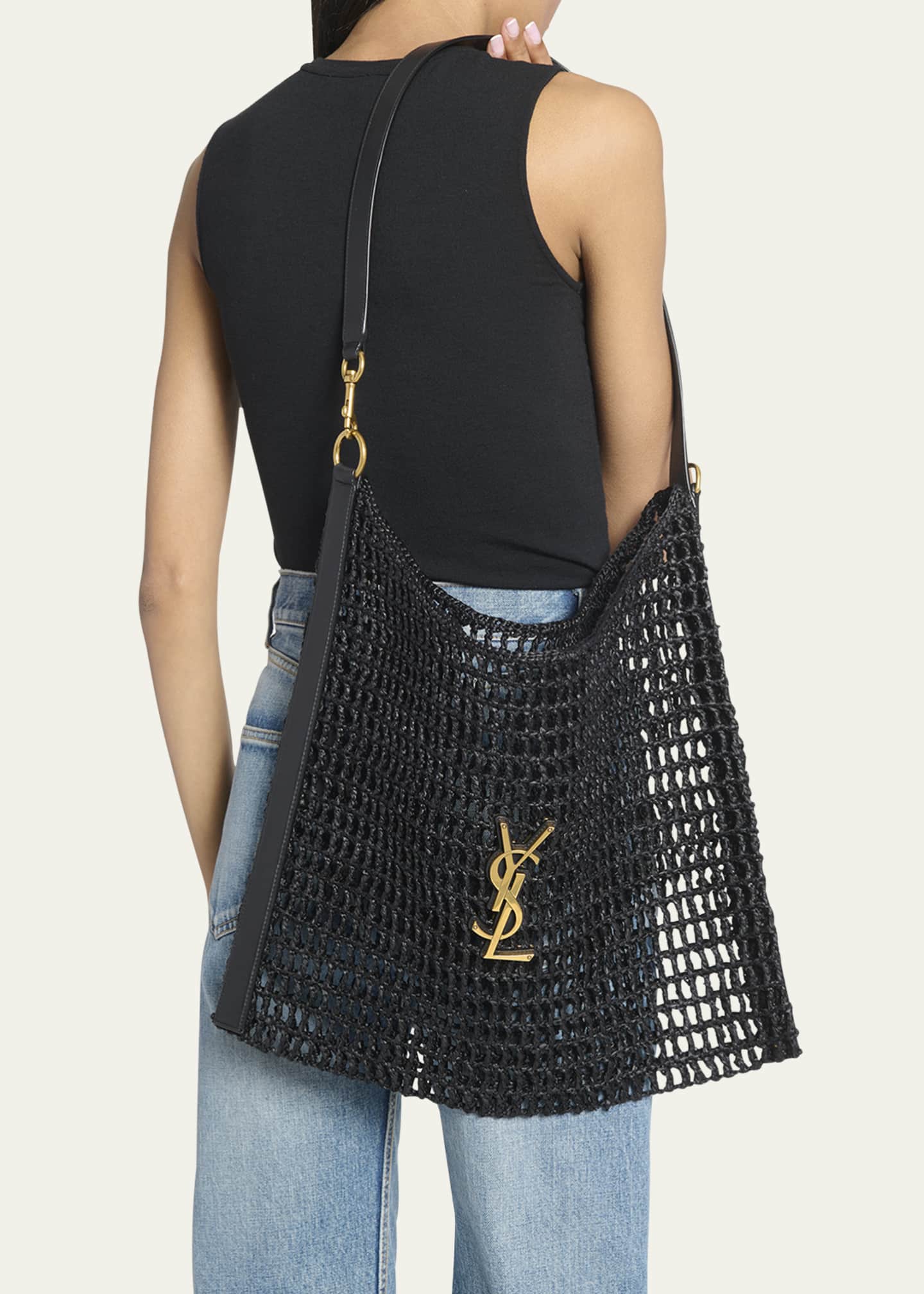 Saint Laurent Oxalis YSL Monogram Shoulder Bag in Raffia with Bronze Hardware Bergdorf Goodman