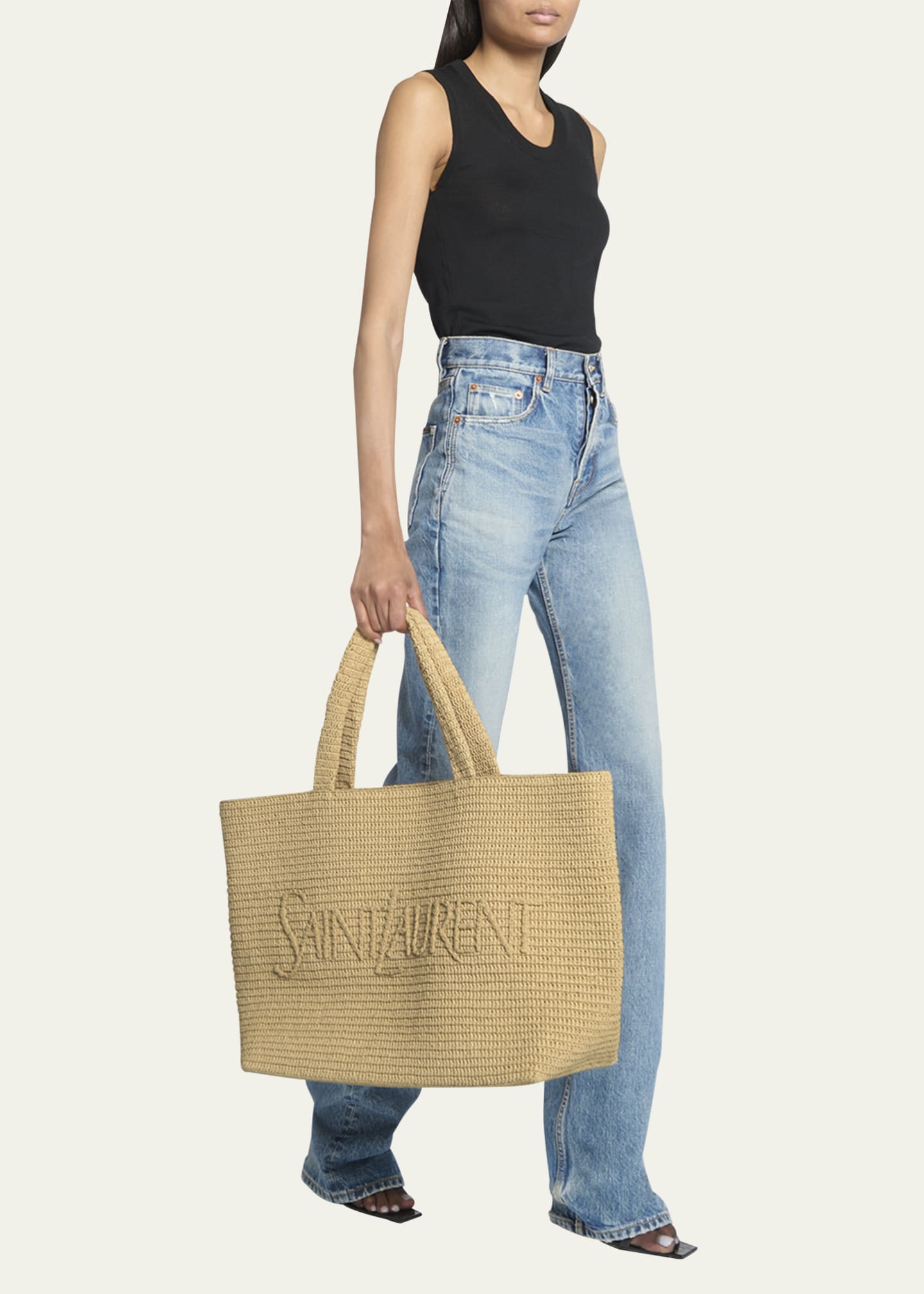 Saint Laurent East-West Logo Raffia Tote Bag Image 2 of 5
