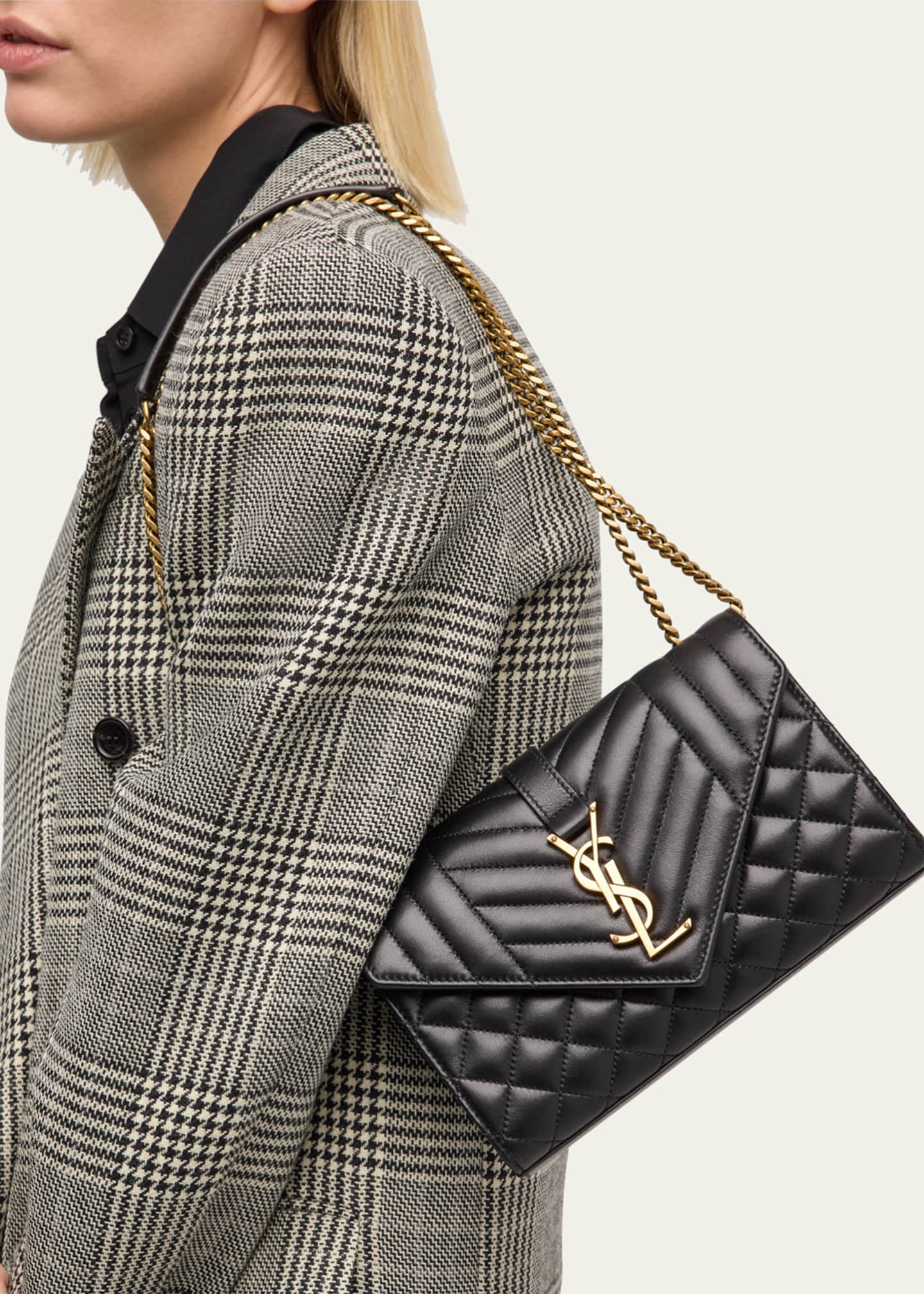 Envelope Triquilt Small YSL Shoulder Bag in Smooth Leather