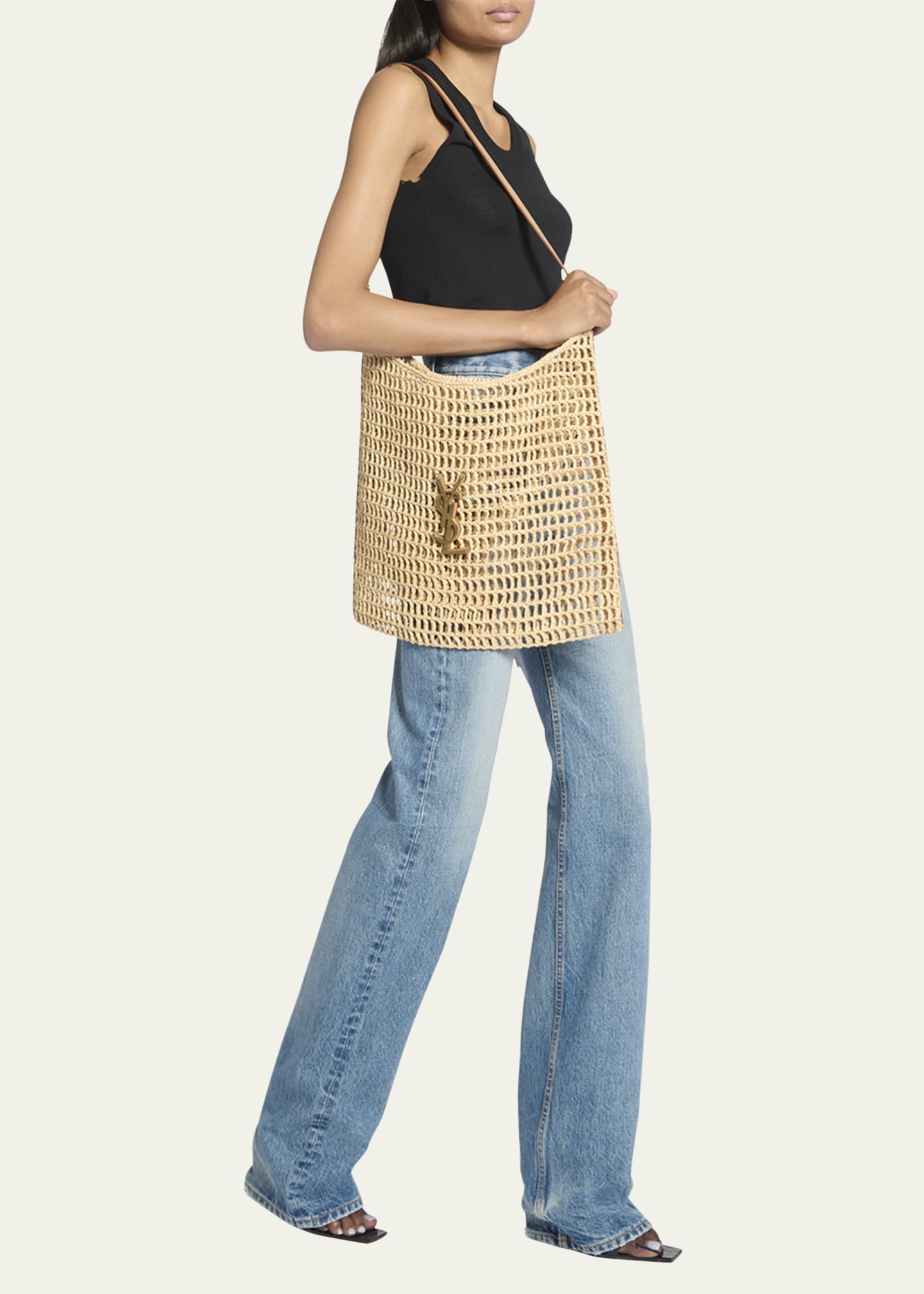 Saint Laurent Oxalis YSL Monogram Shoulder Bag in Raffia with Bronze Hardware Image 2 of 5