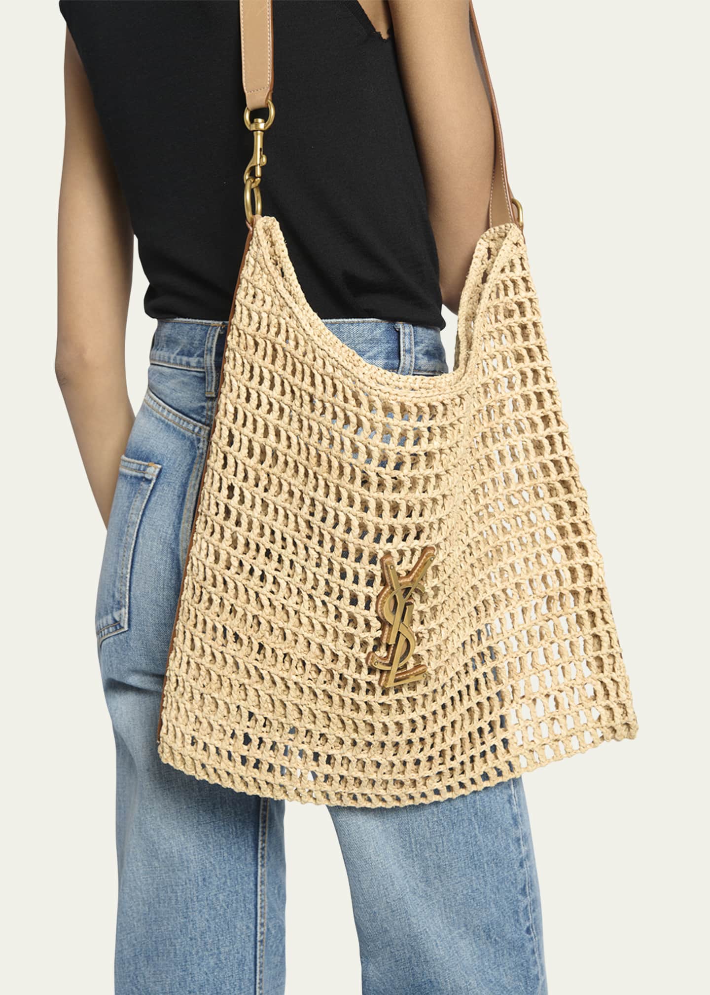 Saint Laurent Oxalis YSL Monogram Shoulder Bag in Raffia with Bronze Hardware Image 3 of 5