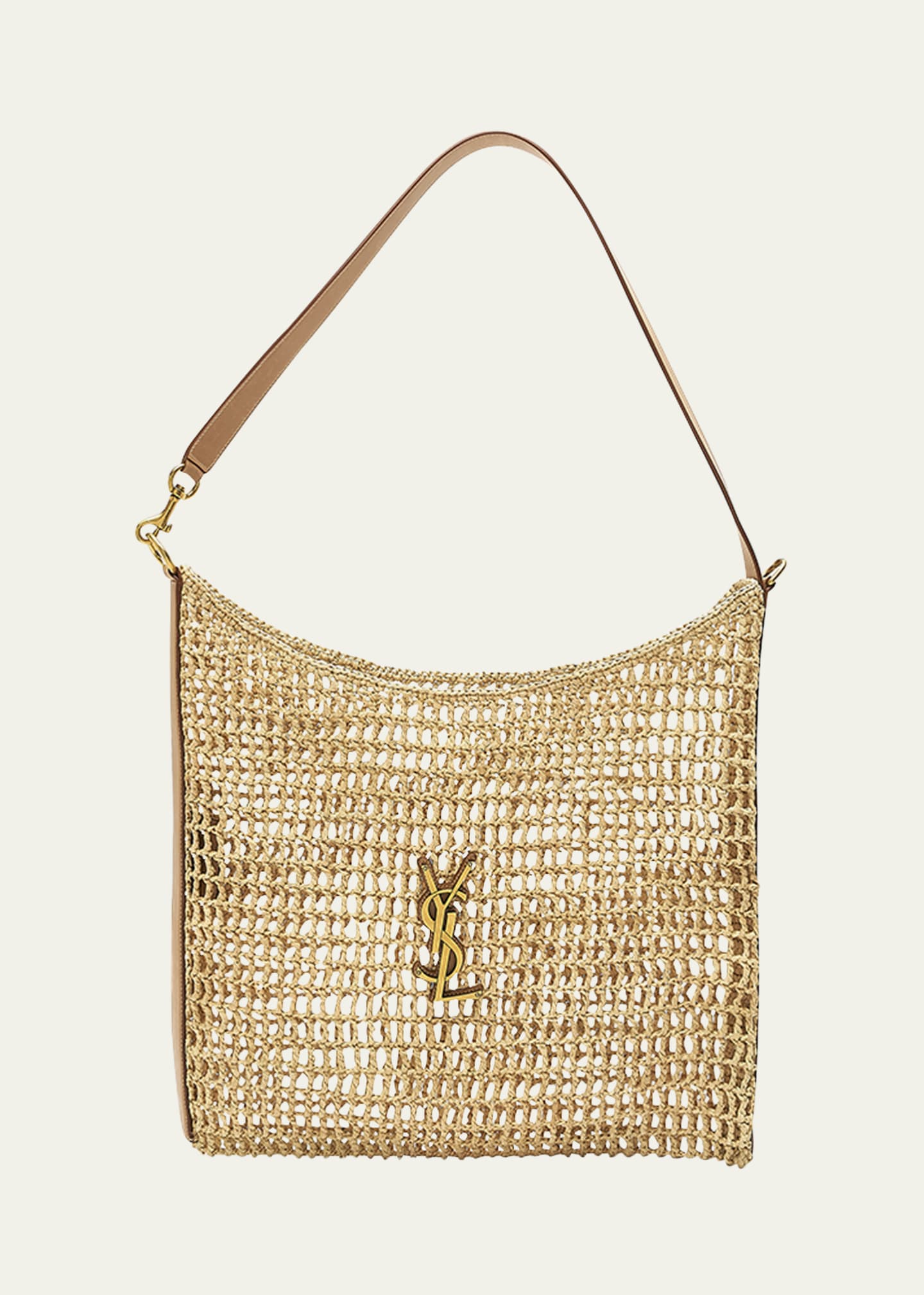 Saint Laurent Oxalis YSL Monogram Shoulder Bag in Raffia with Bronze Hardware Image 1 of 5