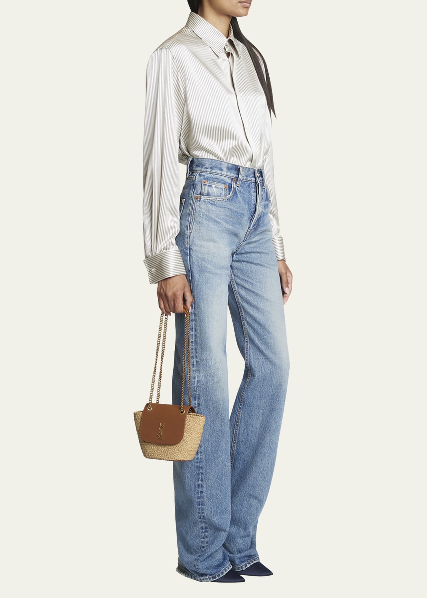 Saint Laurent Panier Mini YSL Flap Crossbody Basket Bag in Raffia Image 2 of 5