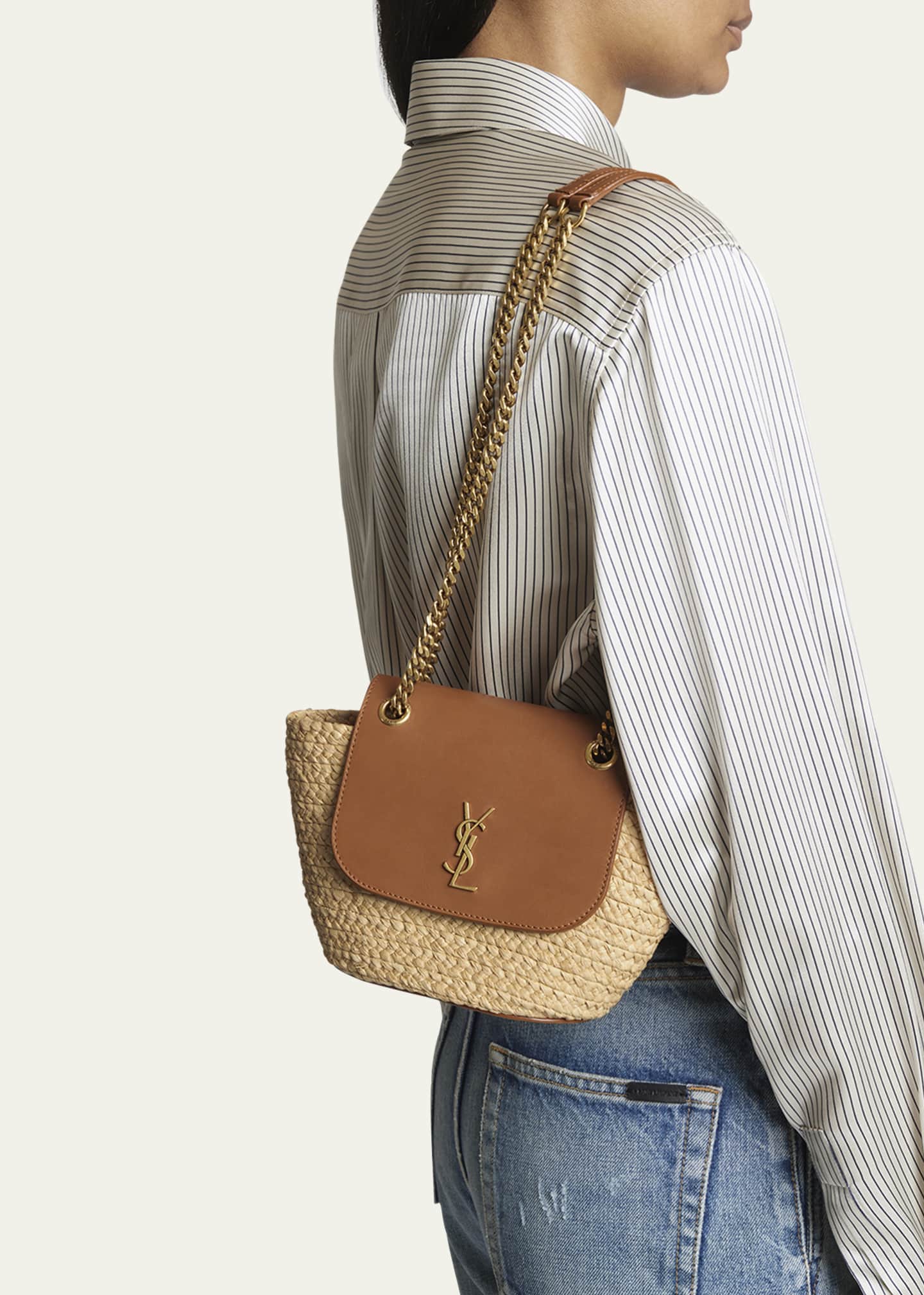 Saint Laurent Panier Mini YSL Flap Crossbody Basket Bag in Raffia Image 3 of 5