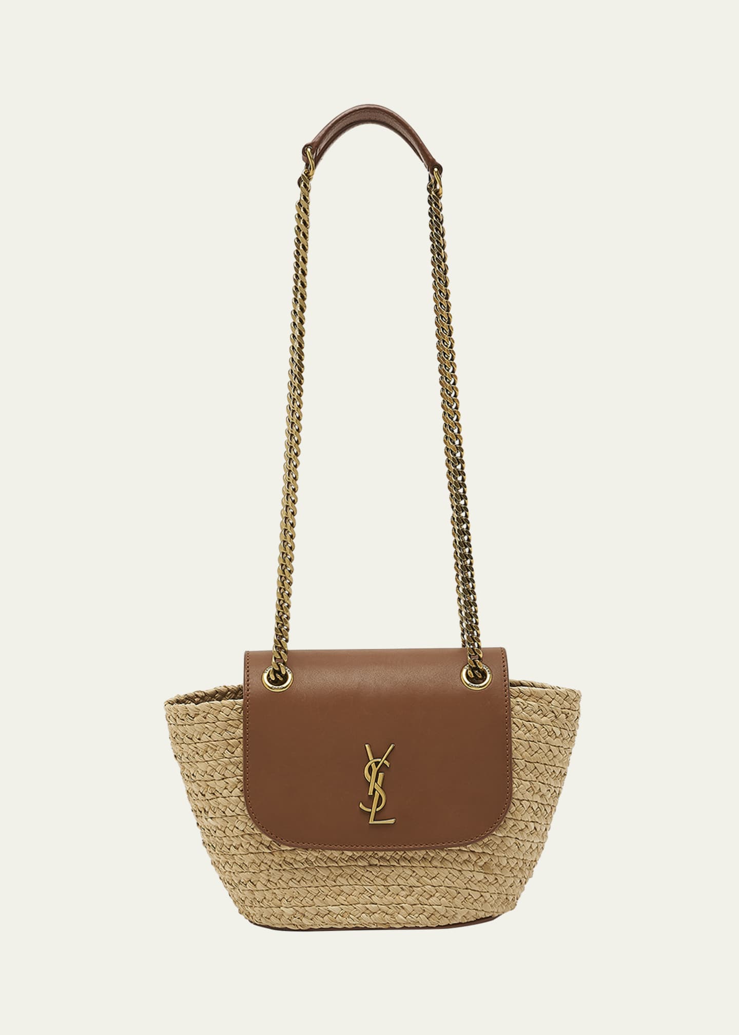 Saint Laurent Panier Mini YSL Flap Crossbody Basket Bag in Raffia Image 1 of 5