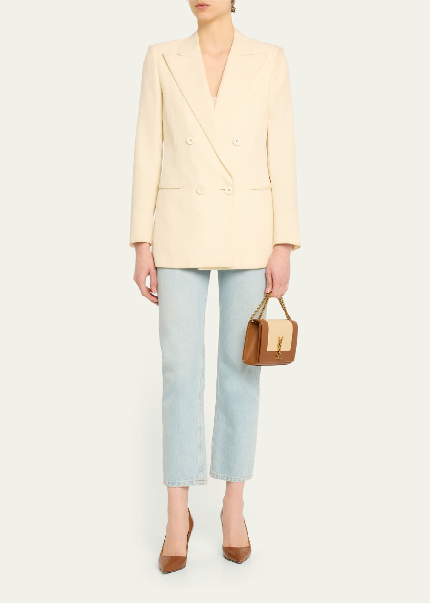 Saint Laurent Kate Small YSL Wallet on Chain in Linen and Leather Image 5 of 5