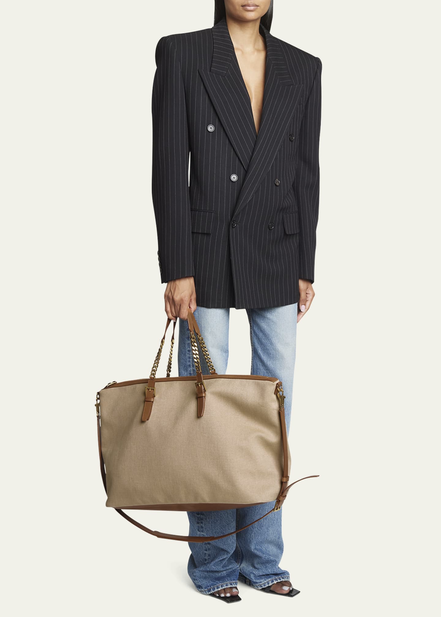 Saint Laurent YSL Zip Leather & Canvas Duffel Bag Bergdorf Goodman