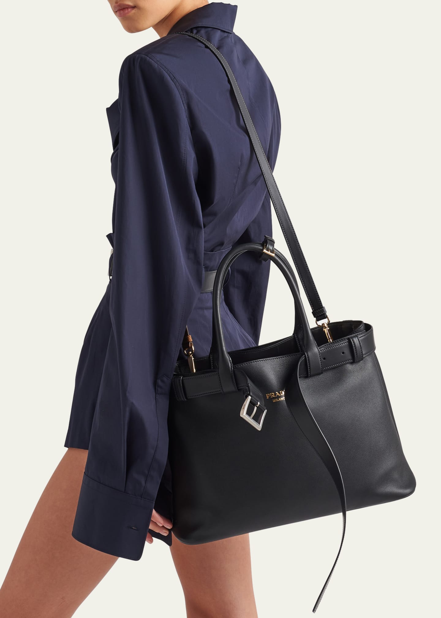 Prada Large Buckle Grain Leather Top-Handle Bag Image 2 of 5