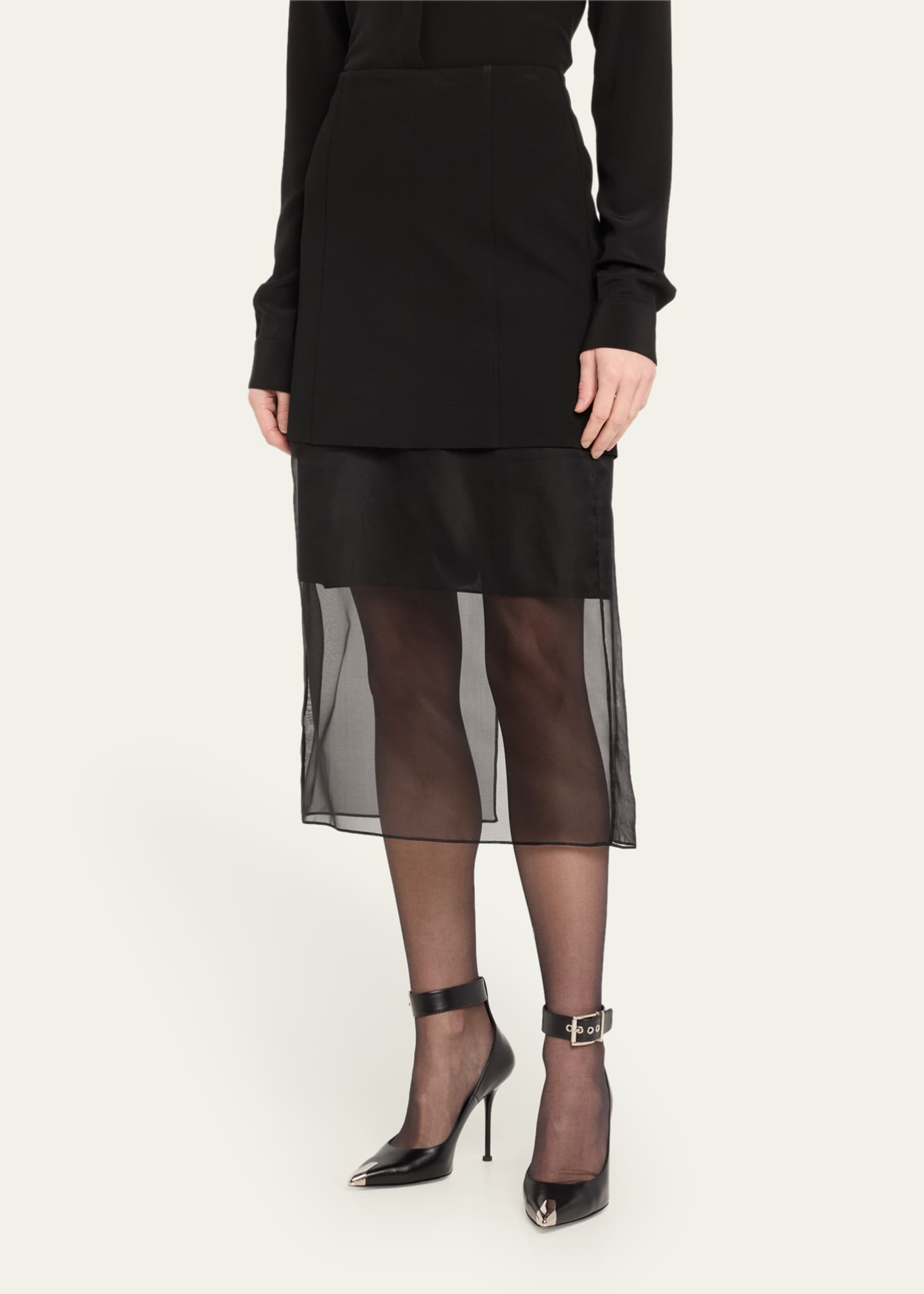 Jason Wu Collection Organza Underlay Jersey Midi Skirt