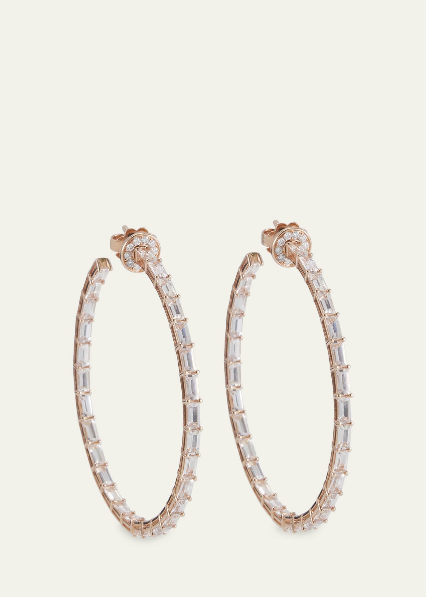 Nam Cho 18k Rose Gold White Sapphire and Diamond Hoop Earrings Image 3 of 4