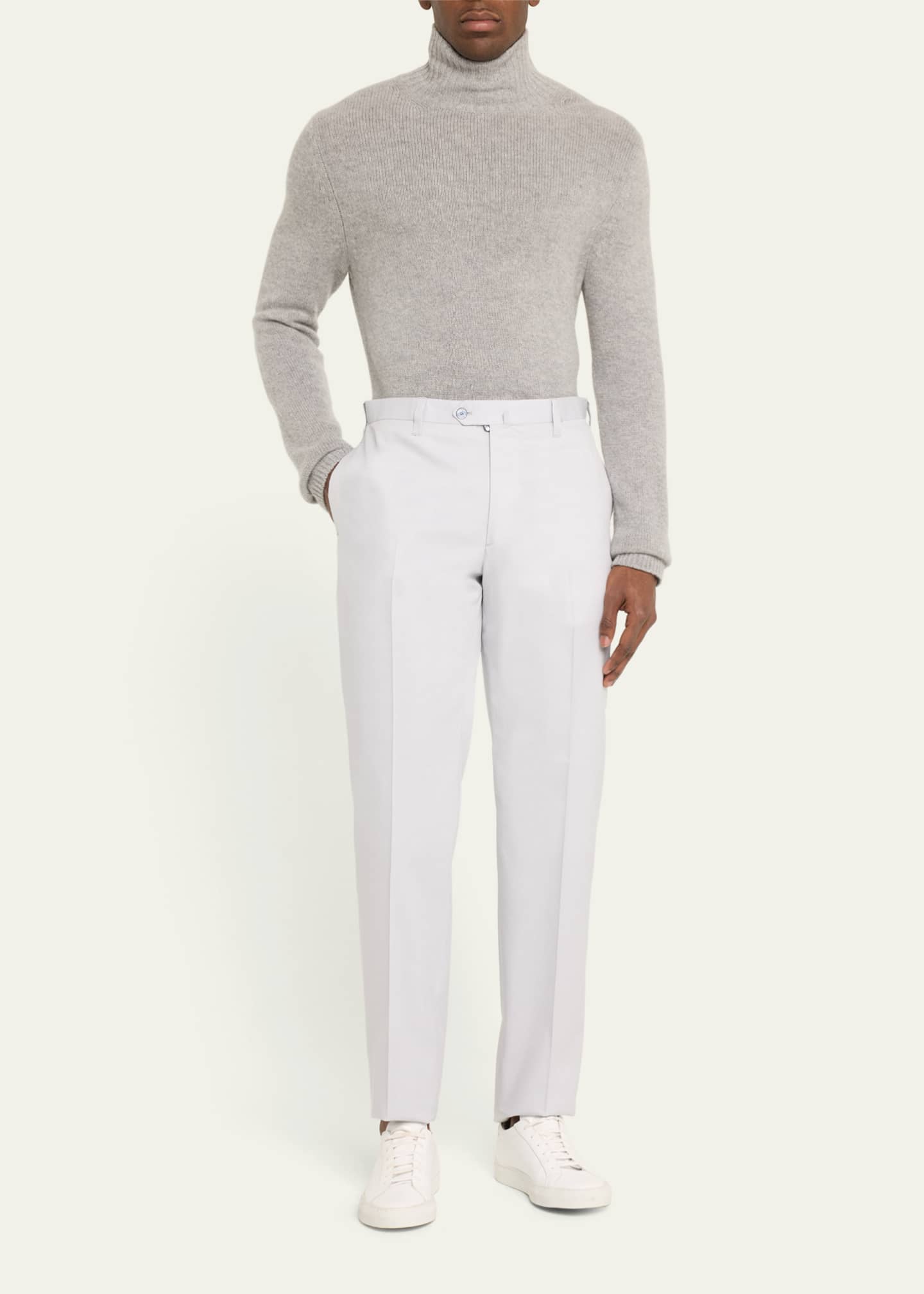 Cesare Attolini Men's Luxe Twill Flat-Front Trousers Image 2 of 5