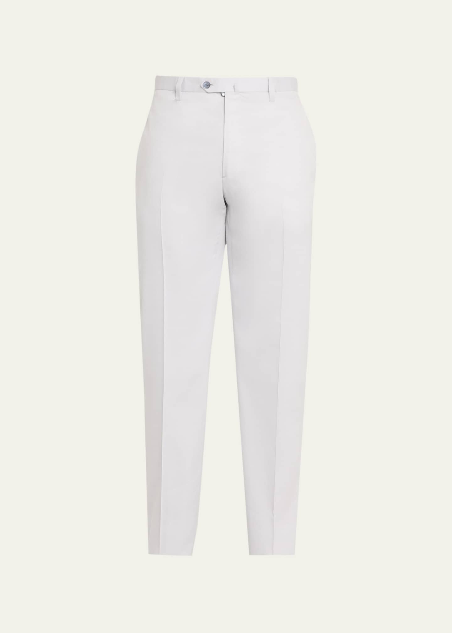 Cesare Attolini Men's Luxe Twill Flat-Front Trousers Image 1 of 5