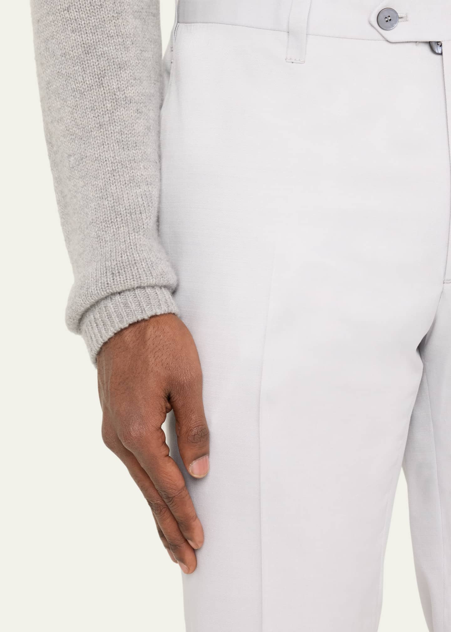 Cesare Attolini Men's Luxe Twill Flat-Front Trousers Image 5 of 5