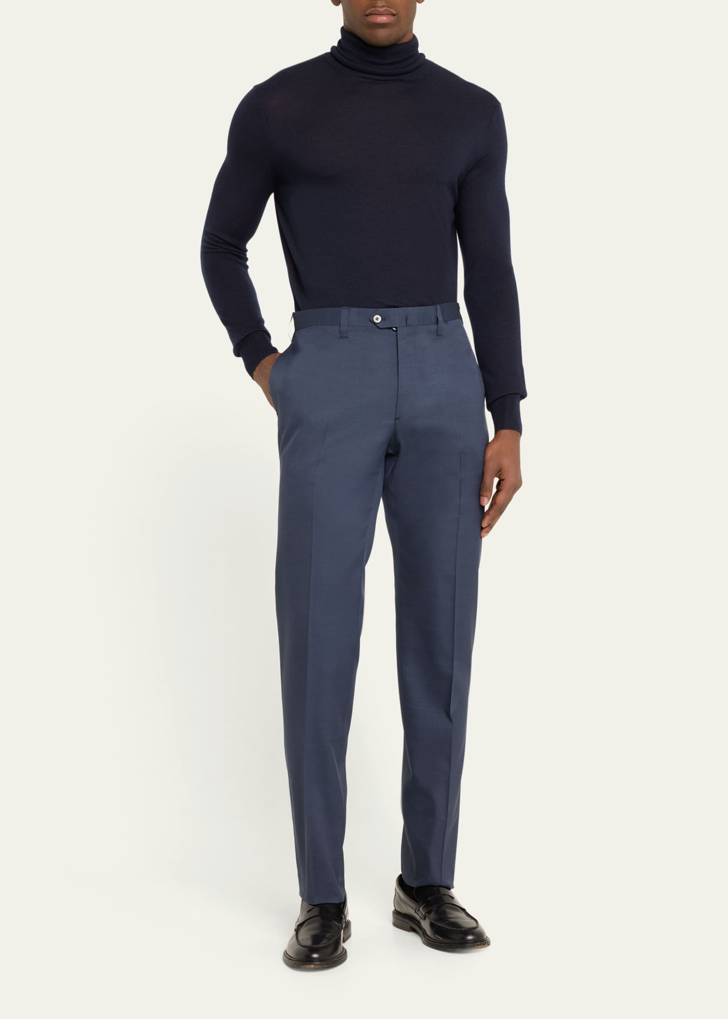 Cesare Attolini Men's Luxe Twill Flat-Front Trousers Image 2 of 5
