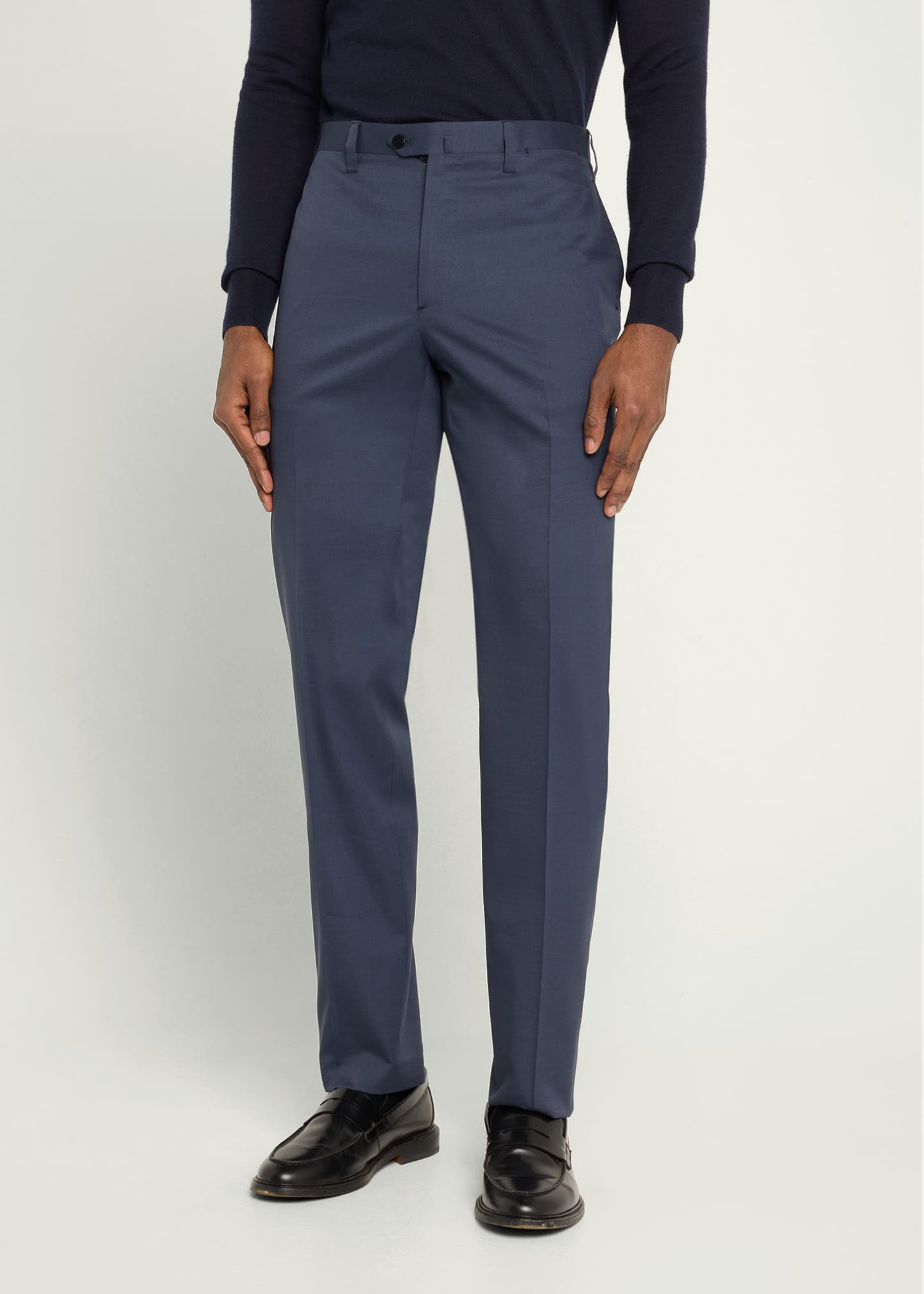 Cesare Attolini Men's Luxe Twill Flat-Front Trousers Image 4 of 5