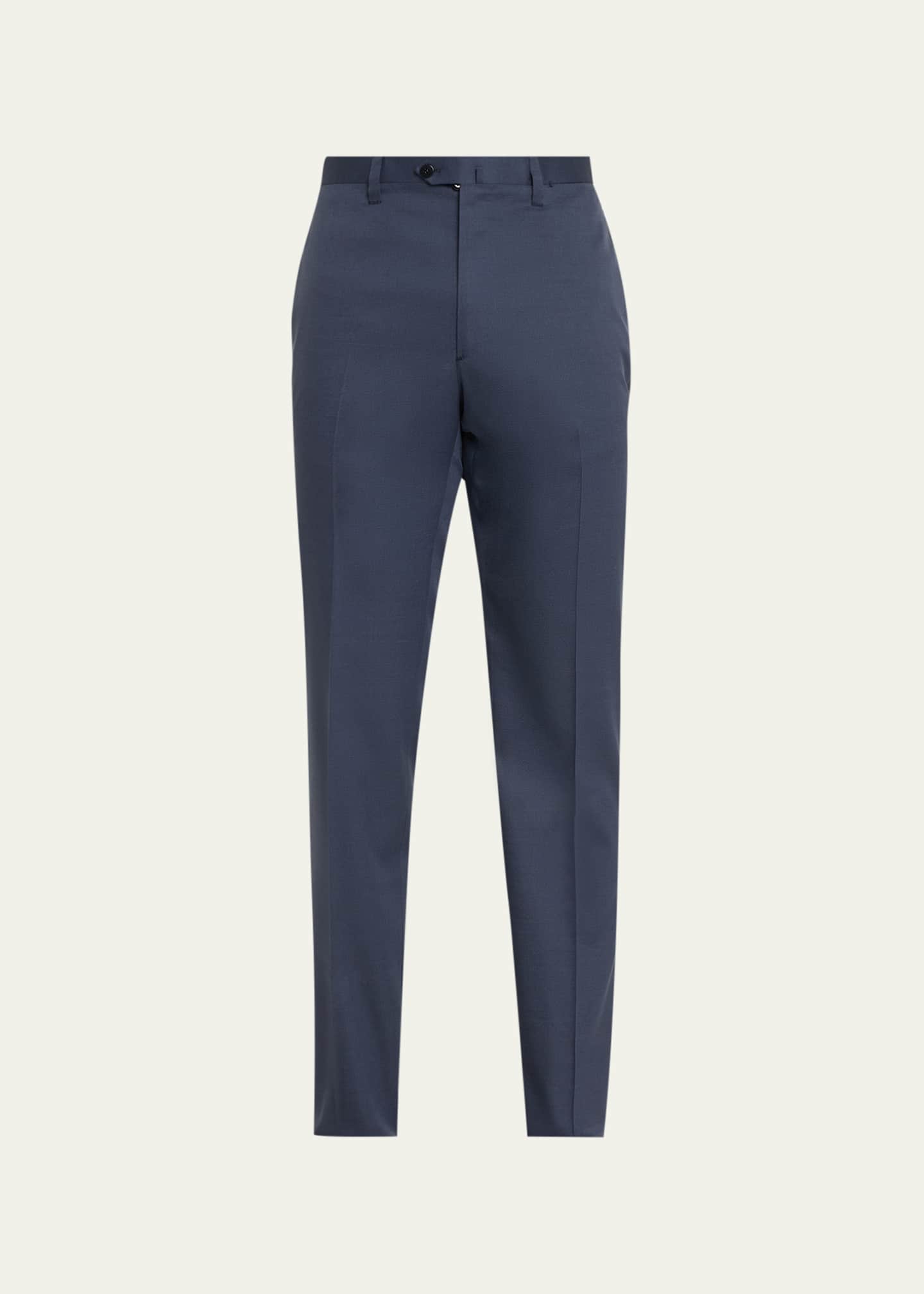 Cesare Attolini Men's Luxe Twill Flat-Front Trousers Image 1 of 5