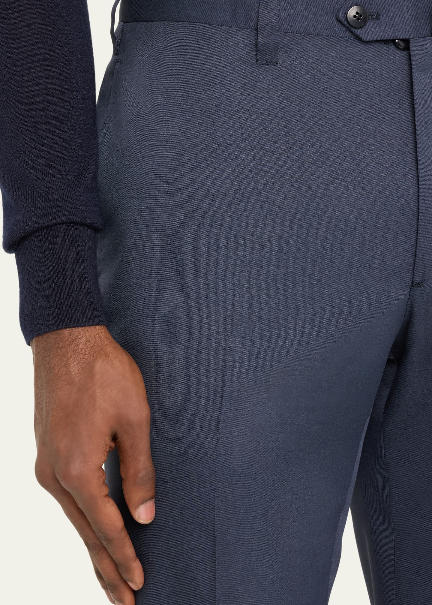 Cesare Attolini Men's Luxe Twill Flat-Front Trousers Image 5 of 5