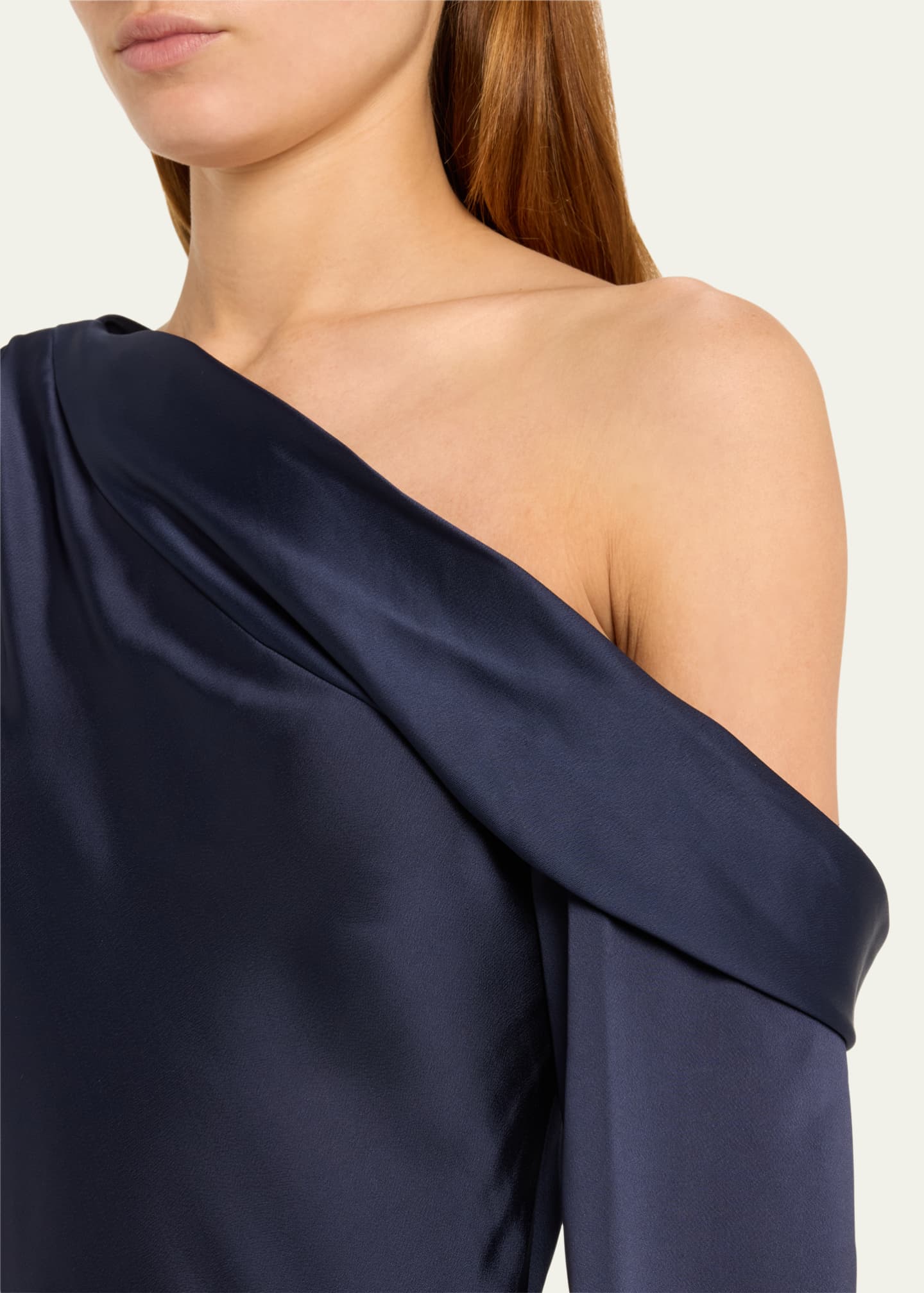 SIMKHAI Cameron One-Shoulder Wrap-Skirt Satin Mini Dress Image 5 of 5